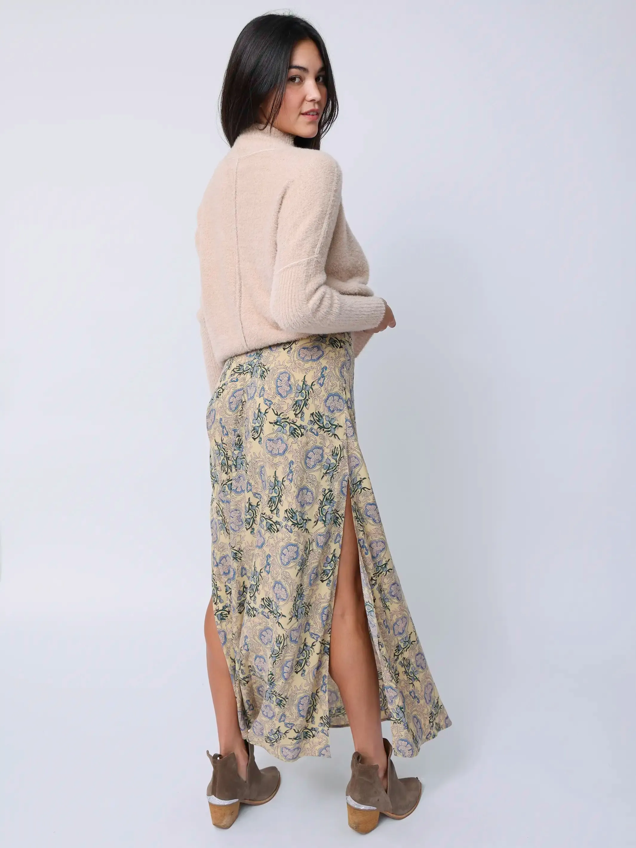 Ginger Side-Slit Maxi Skirt - Cream India Vines sold by NATURAL LIFE product image thumbnail 2
