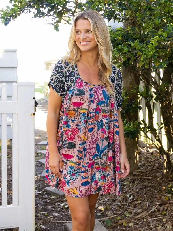 Summer Mini Dress - Pink Flung Floral sold by NATURAL LIFE