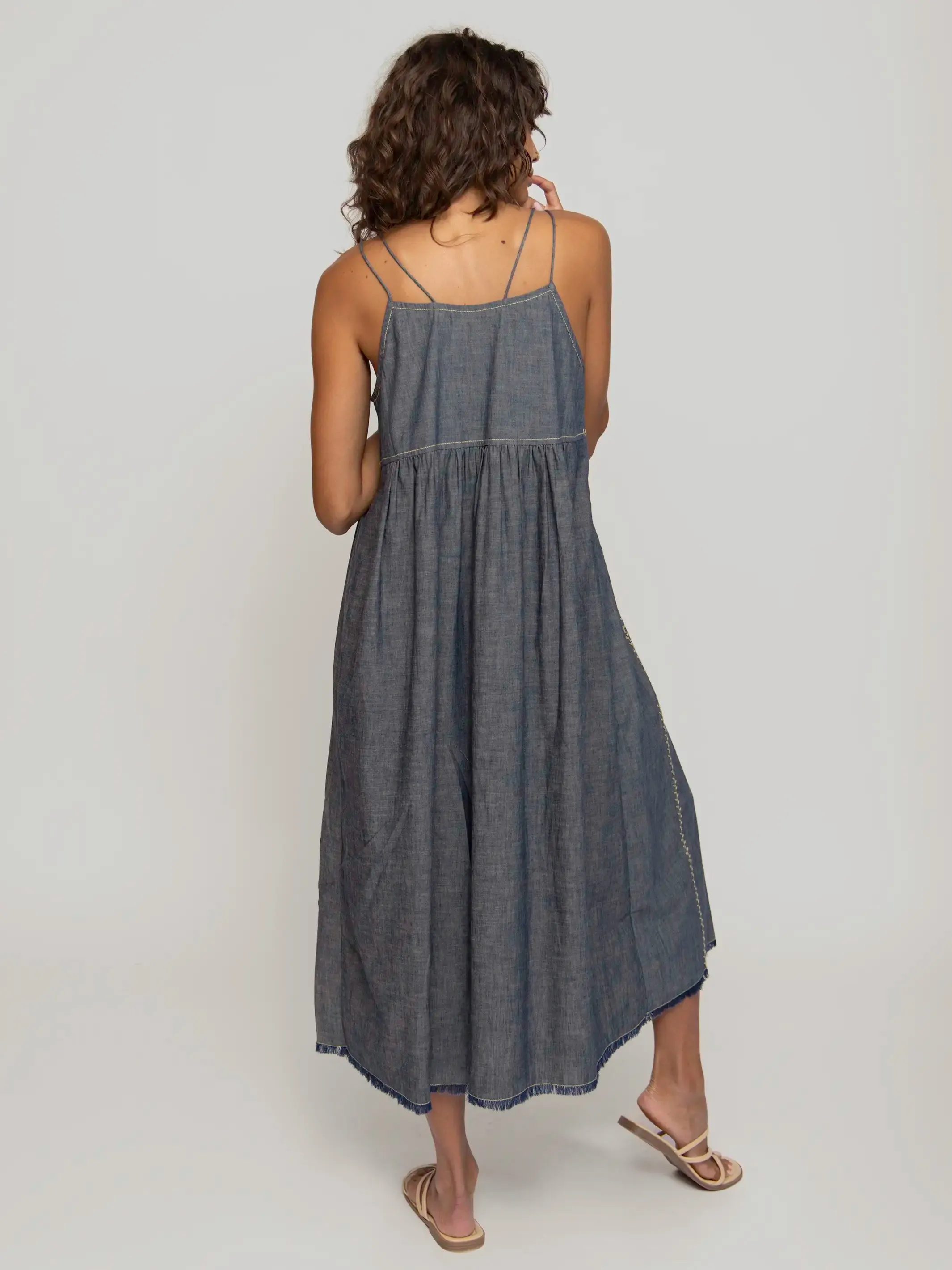 Erin Embroidered Cotton Midi Dress - Navy Denim sold by NATURAL LIFE product image thumbnail 4