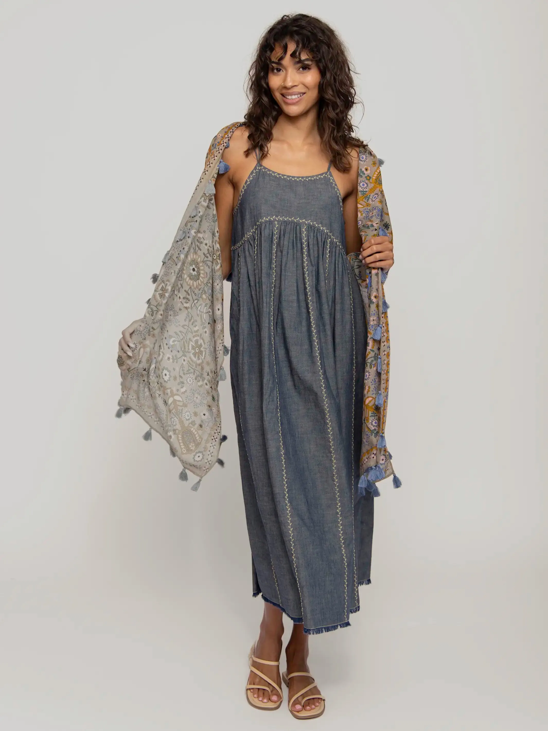 Erin Embroidered Cotton Midi Dress - Navy Denim sold by NATURAL LIFE