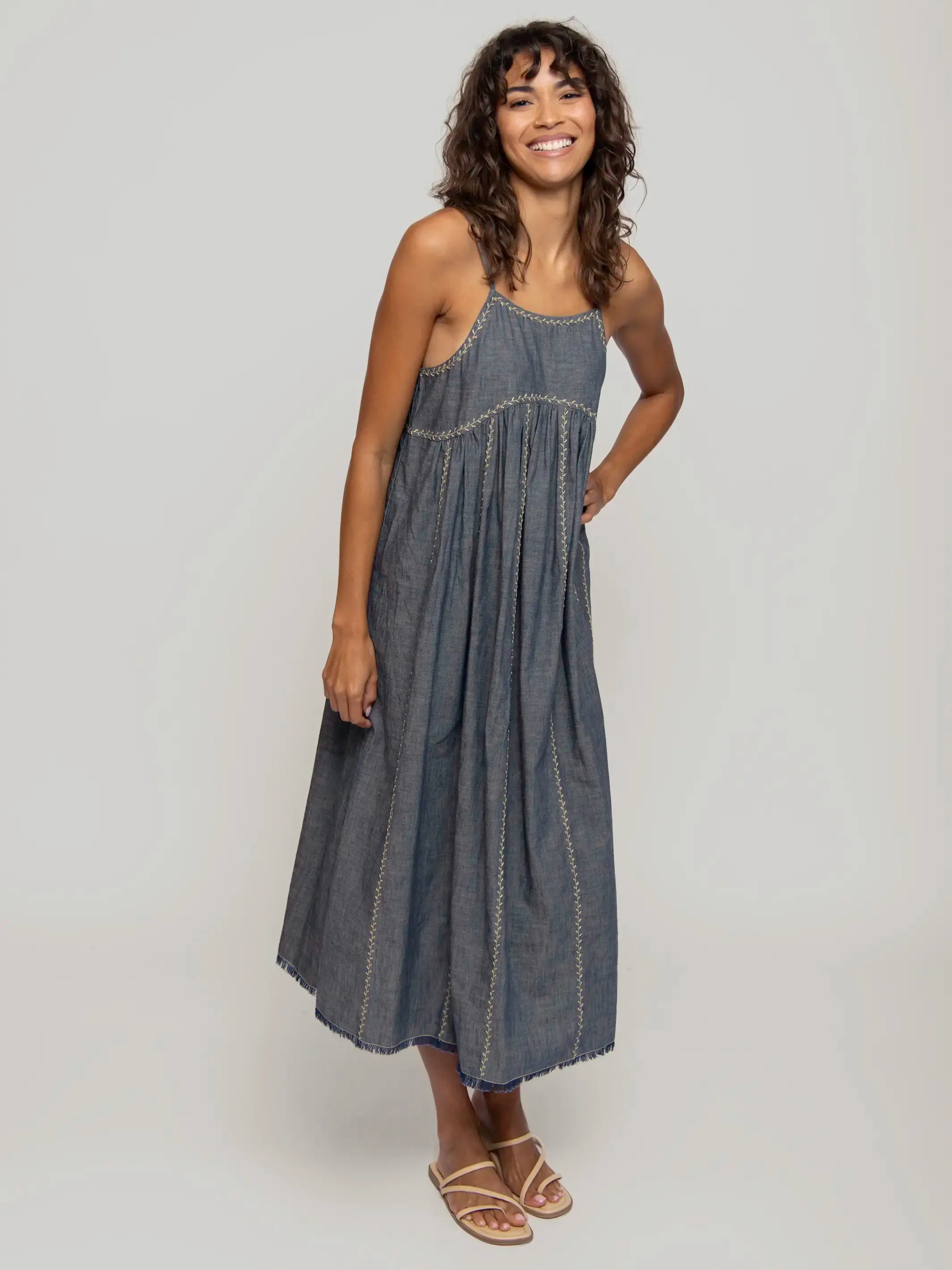 Erin Embroidered Cotton Midi Dress - Navy Denim sold by NATURAL LIFE product image thumbnail 3