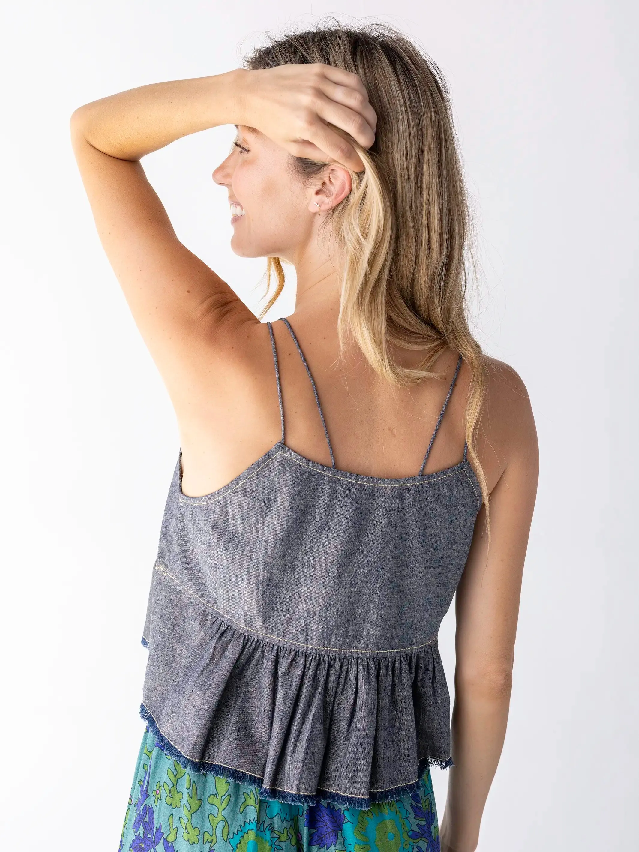 Erin Embroidered Cotton Top - Navy Denim sold by NATURAL LIFE product image thumbnail 2