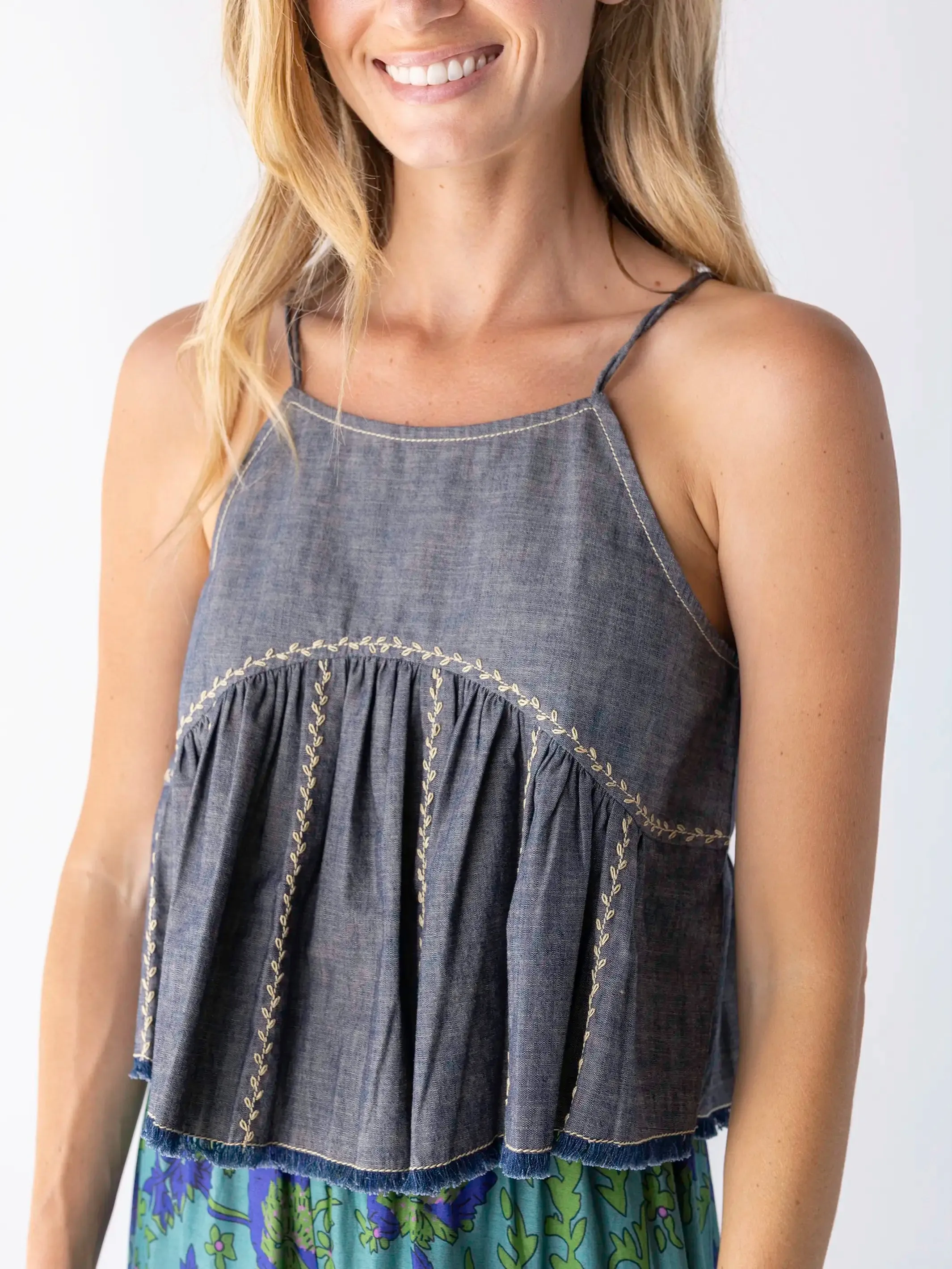 Erin Embroidered Cotton Top - Navy Denim sold by NATURAL LIFE product image thumbnail 3