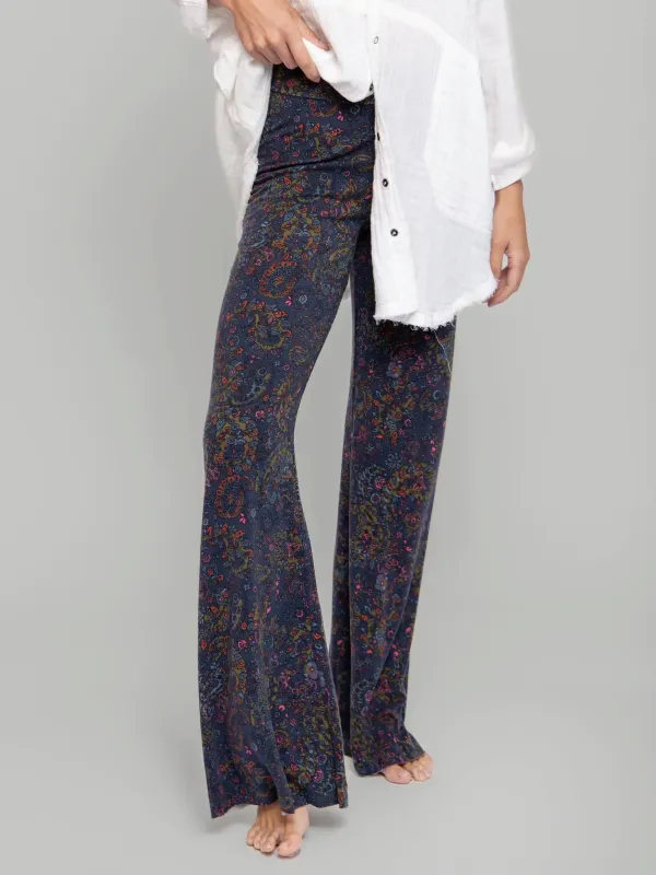Cali Knit Flare Pant - Navy Retro Paisley sold by NATURAL LIFE