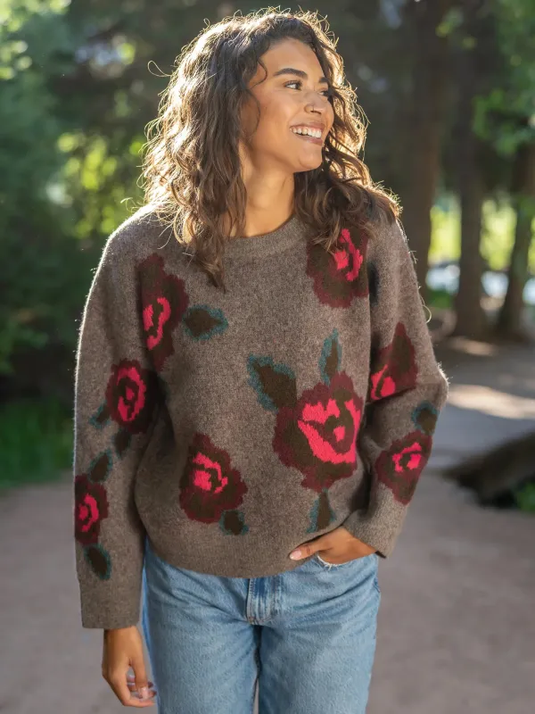 Rosie Jacquard Pullover Sweater - Stone Grey Rose sold by NATURAL LIFE