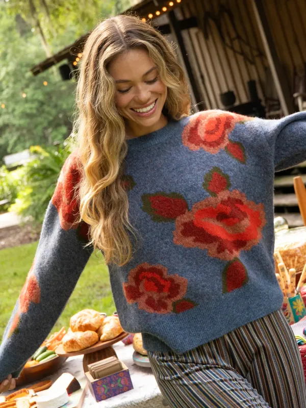 Rosie Reversible Jacquard Pullover Sweater - Denim Rose sold by NATURAL LIFE