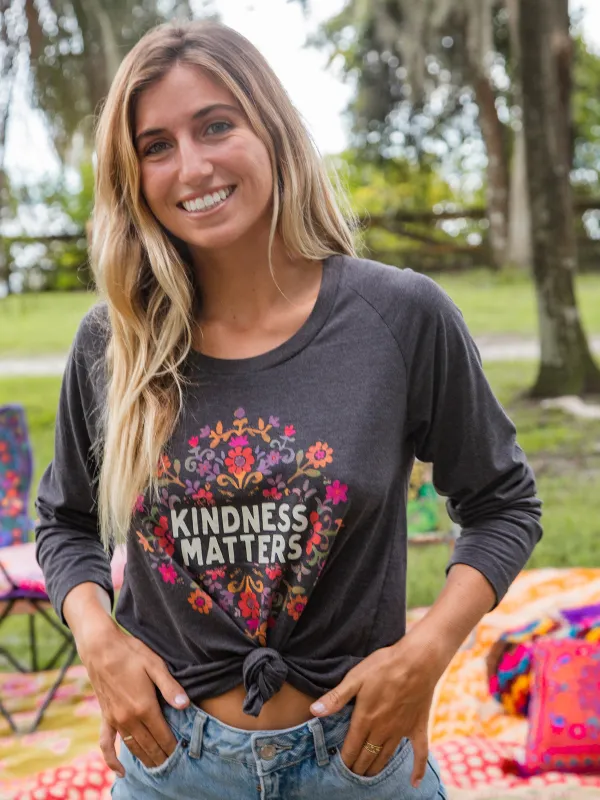 Long Sleeve Boho Cotton Tee Shirt - Kindness Matters sold by NATURAL LIFE