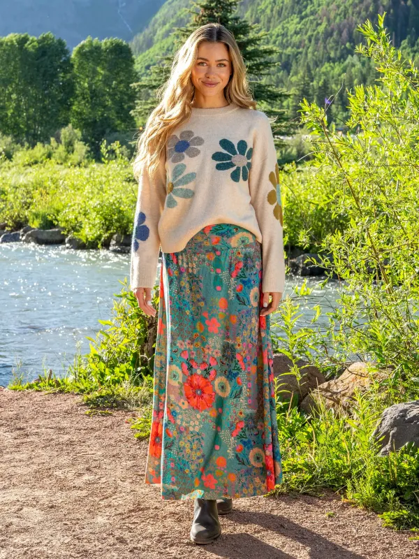 Live-In-It Knit "ButterSoft" Maxi Skirt - Dusty Blue Garden sold by NATURAL LIFE