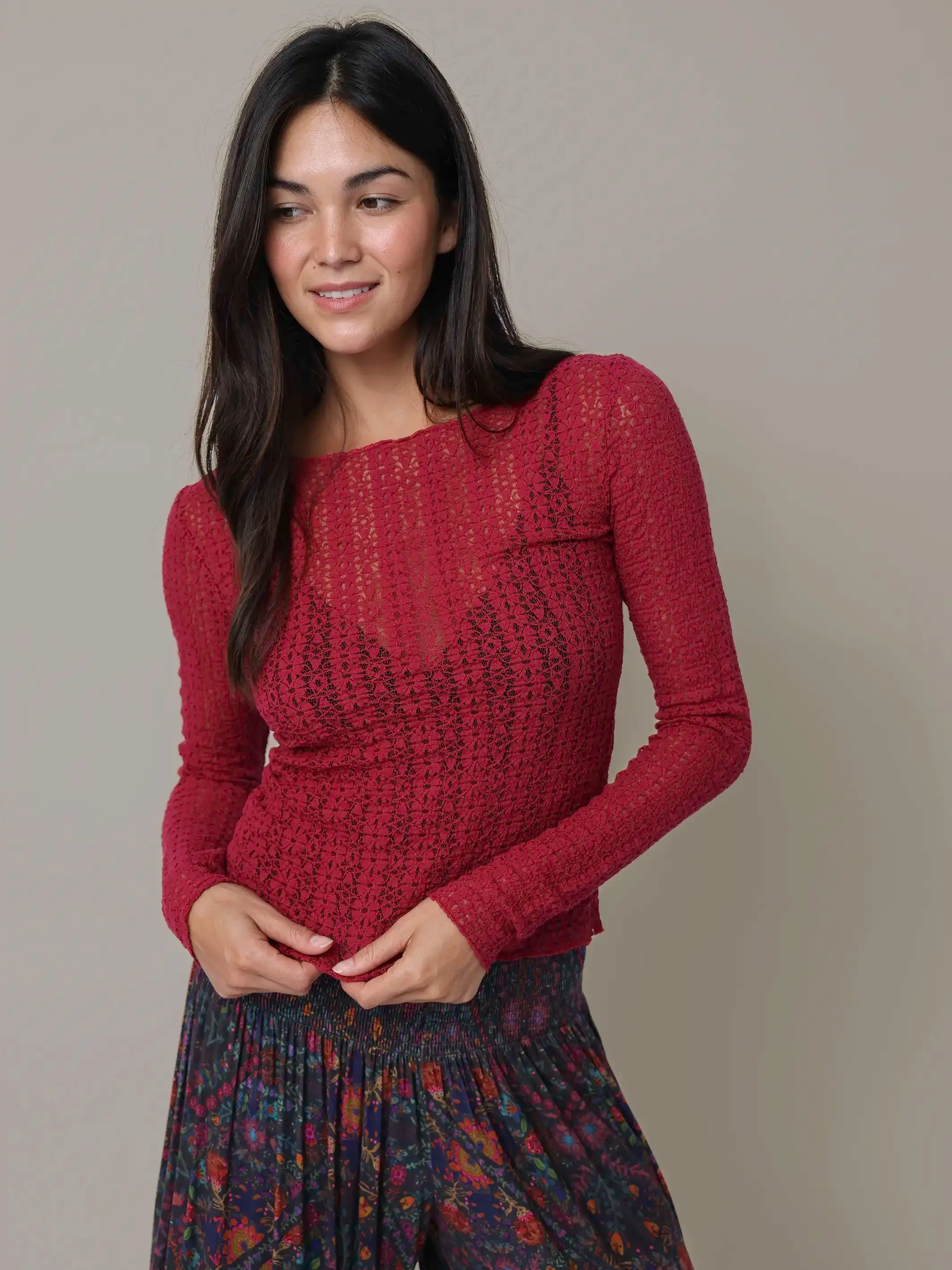 Lace Layering Top - Burgundy sold by NATURAL LIFE