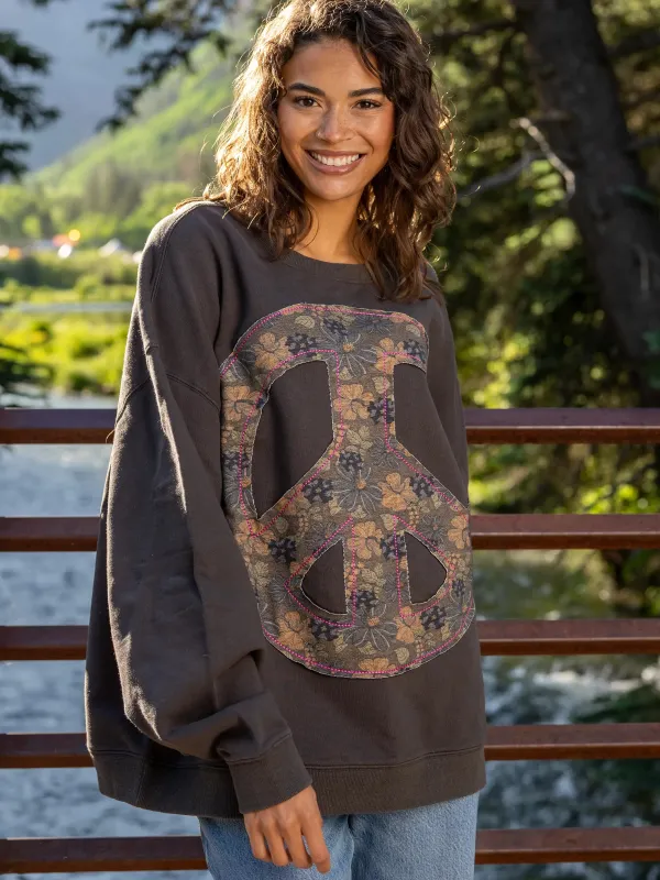 Applique Crewneck Sweatshirt - Brown Peace Sign sold by NATURAL LIFE