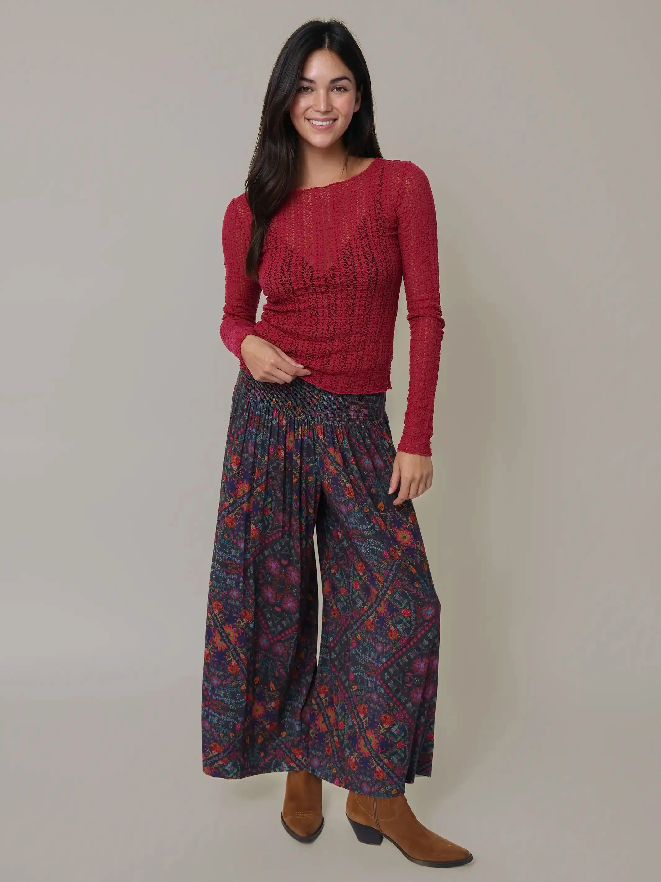 Make A Move "ButterSoft" Knit Palazzo Pant - Mandala Charcoal Floral sold by NATURAL LIFE