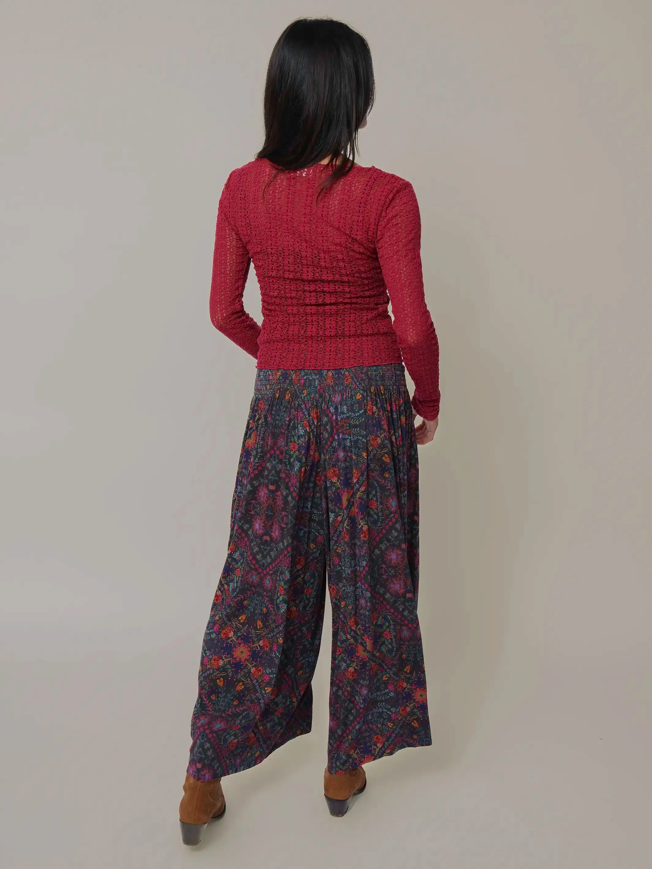 Make A Move "ButterSoft" Knit Palazzo Pant - Mandala Charcoal Floral sold by NATURAL LIFE product image thumbnail 4