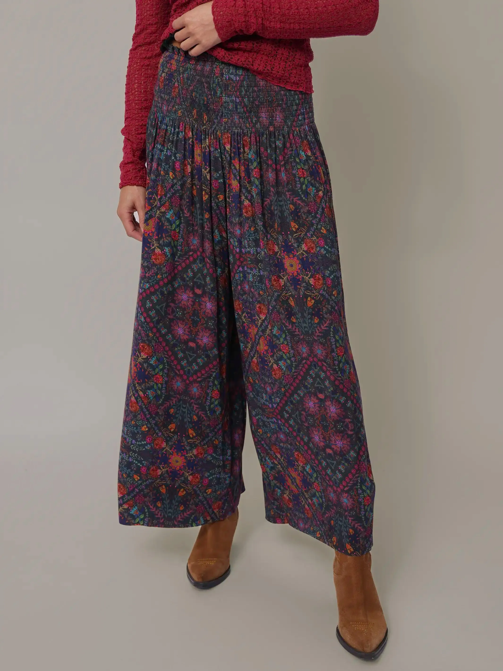 Make A Move "ButterSoft" Knit Palazzo Pant - Mandala Charcoal Floral sold by NATURAL LIFE product image thumbnail 2