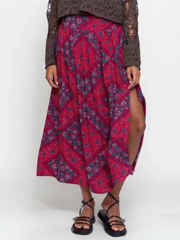 Addie Midi Skirt - Red Batik Bandana sold by NATURAL LIFE
