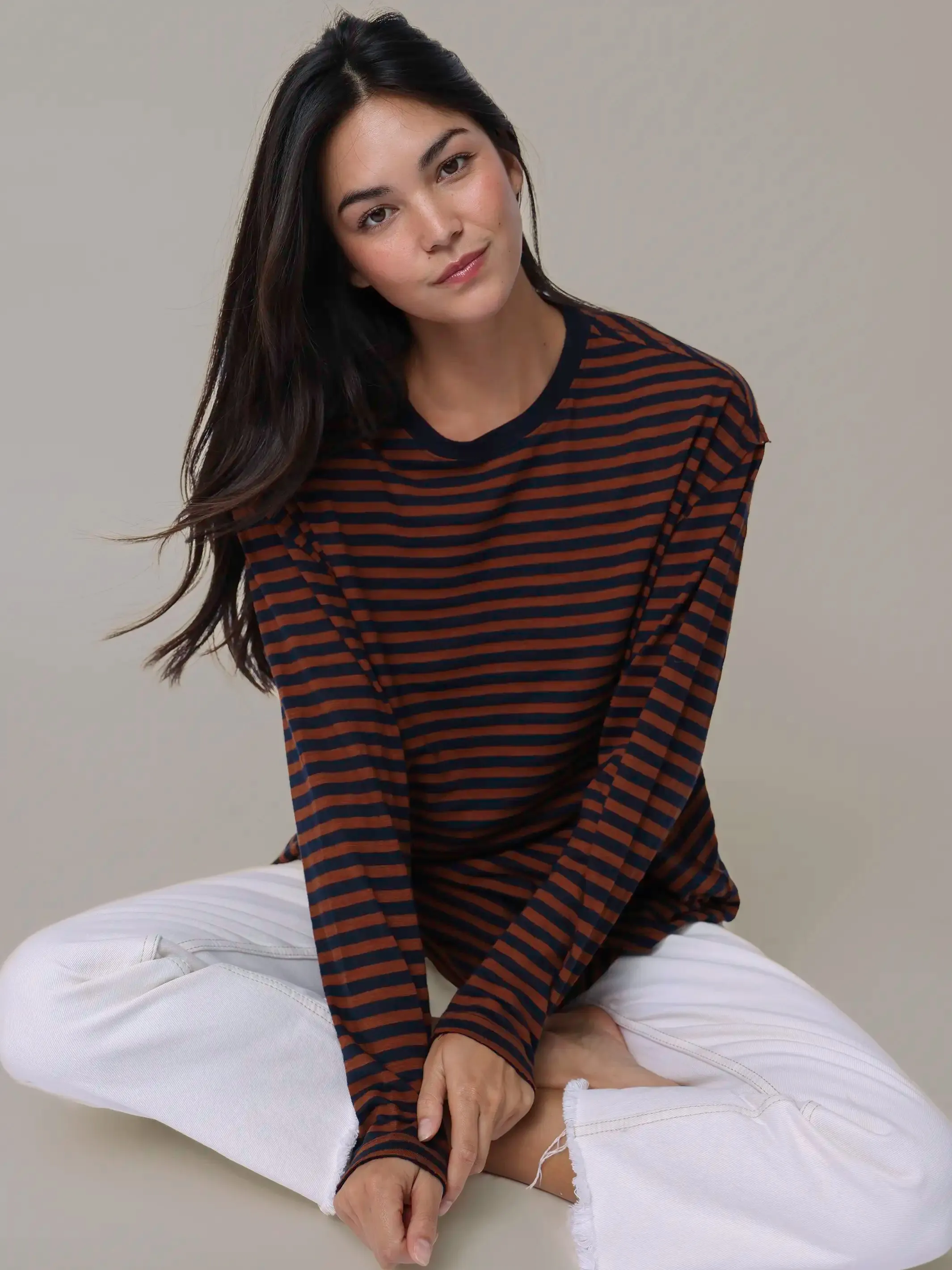 Striped Long Sleeve Take It In Cotton Tee - Autumn Night sold by NATURAL LIFE product image thumbnail 3