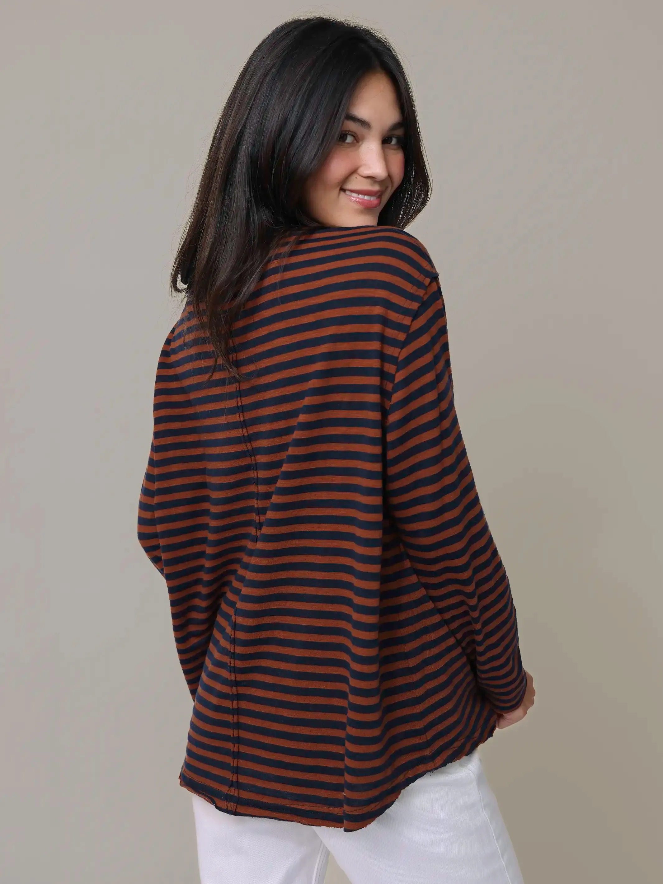 Striped Long Sleeve Take It In Cotton Tee - Autumn Night sold by NATURAL LIFE product image thumbnail 2