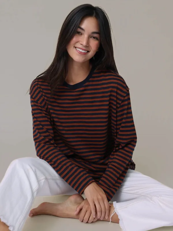 Striped Long Sleeve Take It In Cotton Tee - Autumn Night sold by NATURAL LIFE