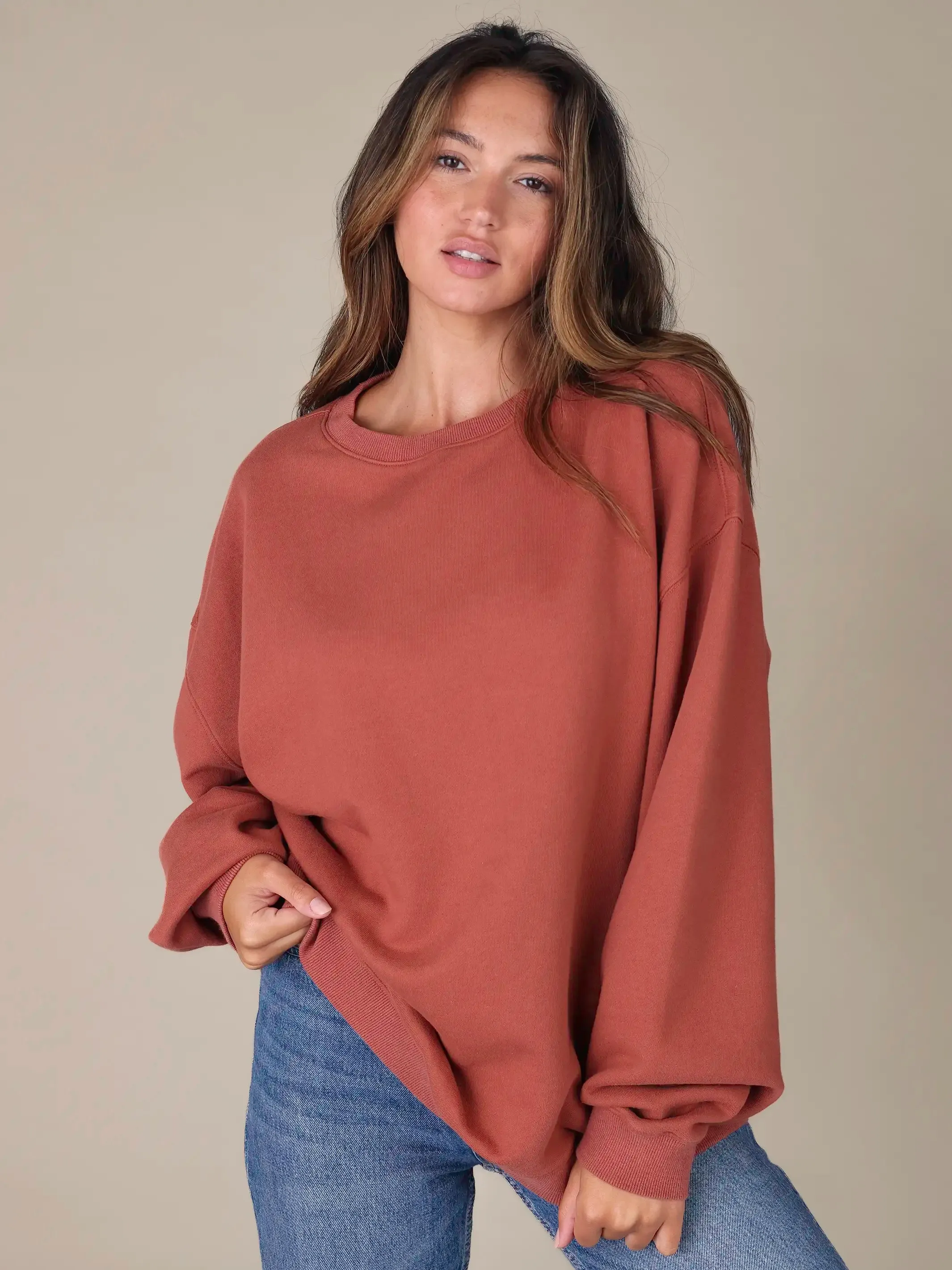 Oversized Crewneck Pullover - Rust sold by NATURAL LIFE