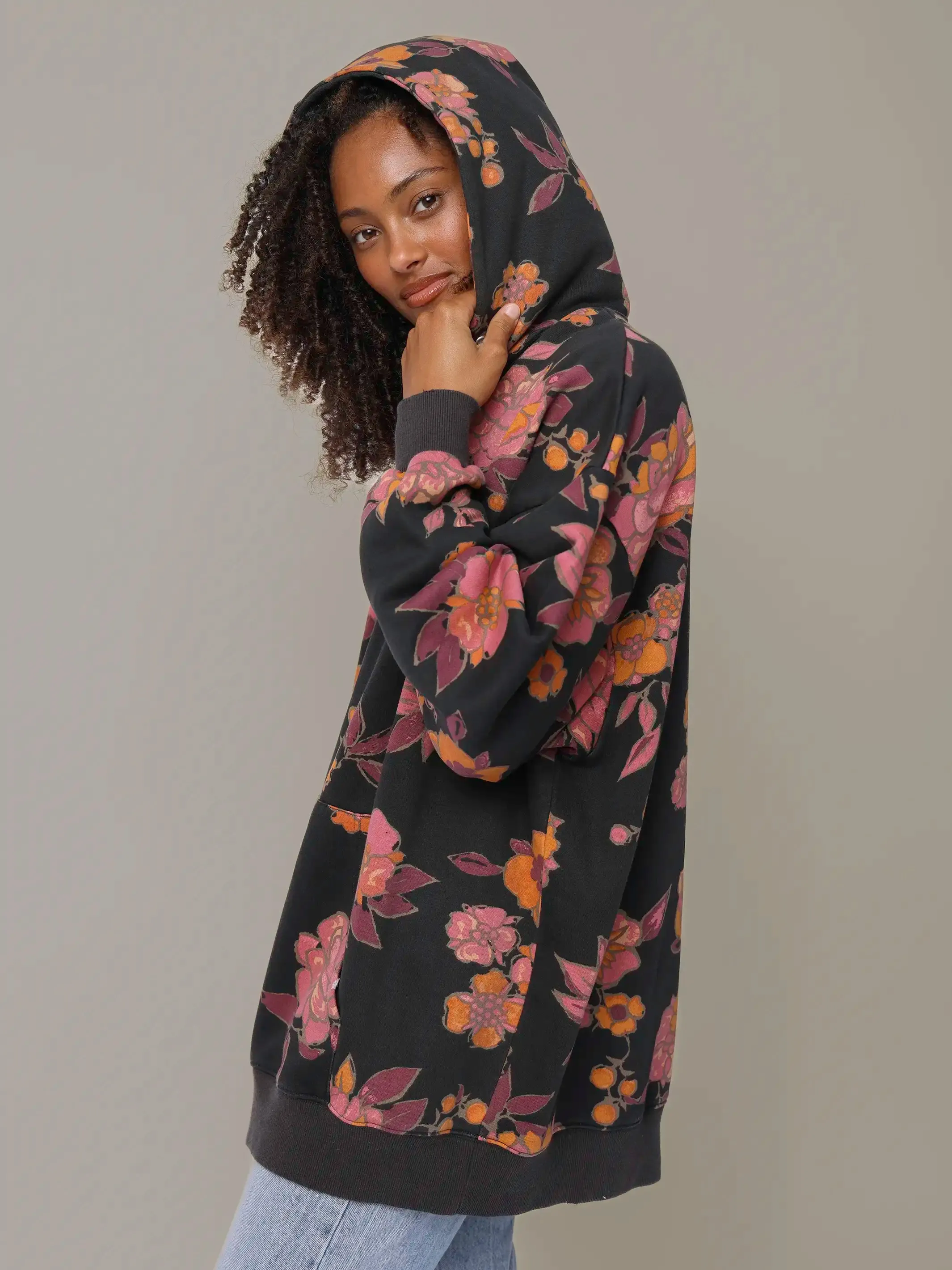 Oversized Printed Hoodie - Black Riviera Blossoms sold by NATURAL LIFE product image thumbnail 2