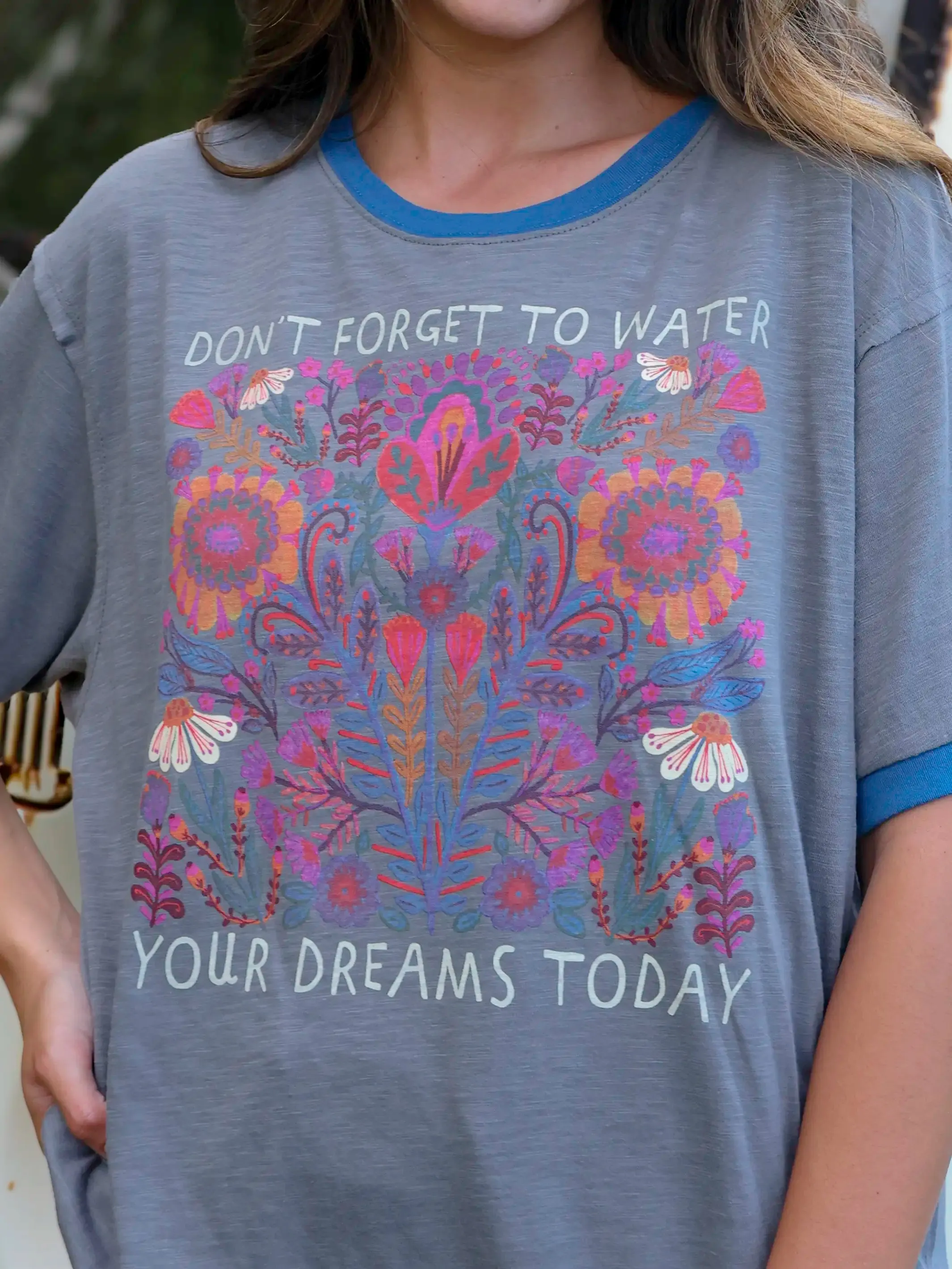 Ringer Oversized Tee Shirt - Water Your Dreams sold by NATURAL LIFE product image thumbnail 2