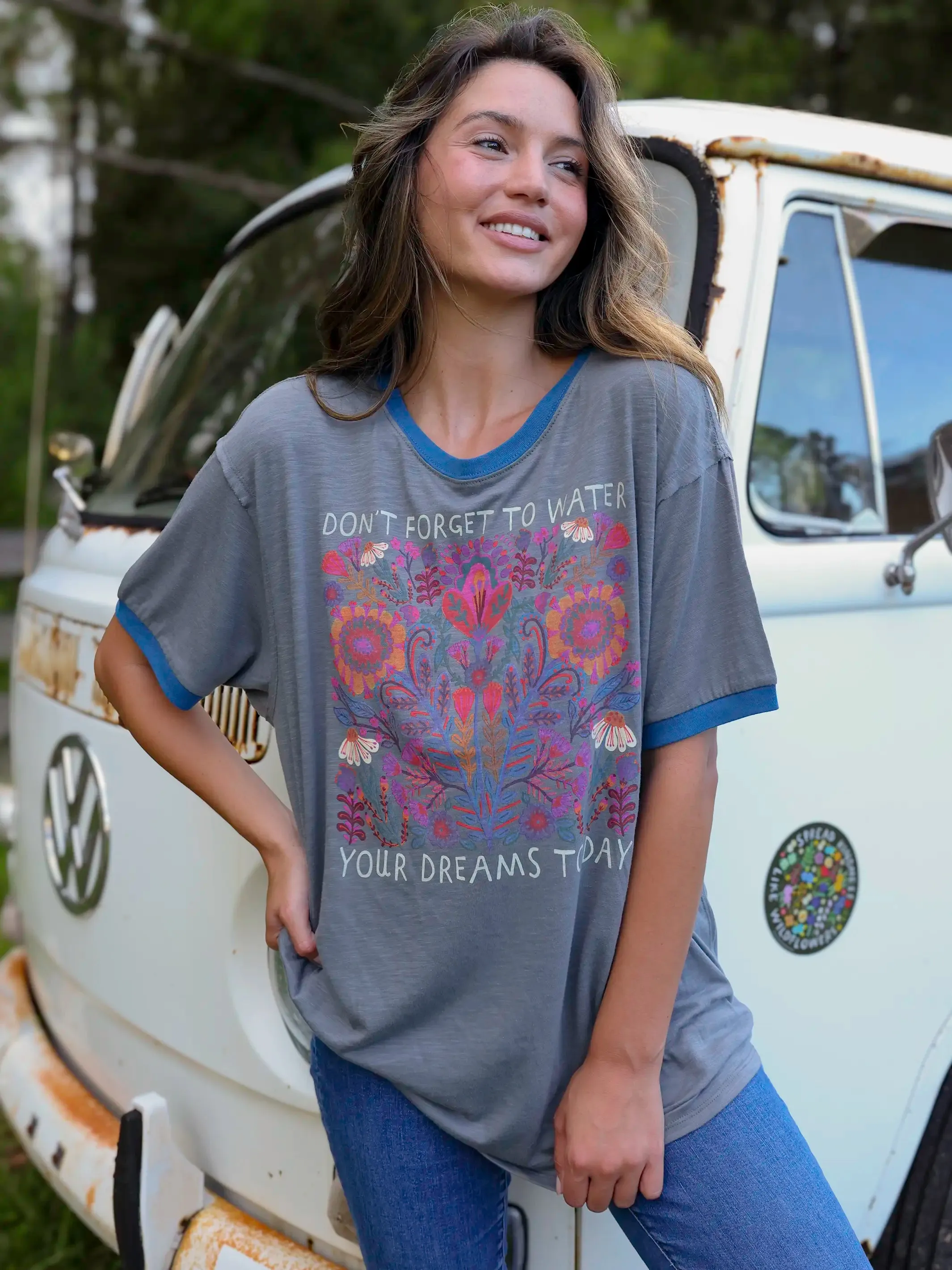 Ringer Oversized Tee Shirt - Water Your Dreams sold by NATURAL LIFE