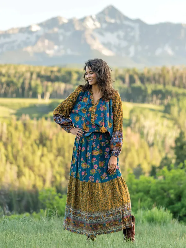 Camille Maxi Skirt - Riviera Batik Blue sold by NATURAL LIFE