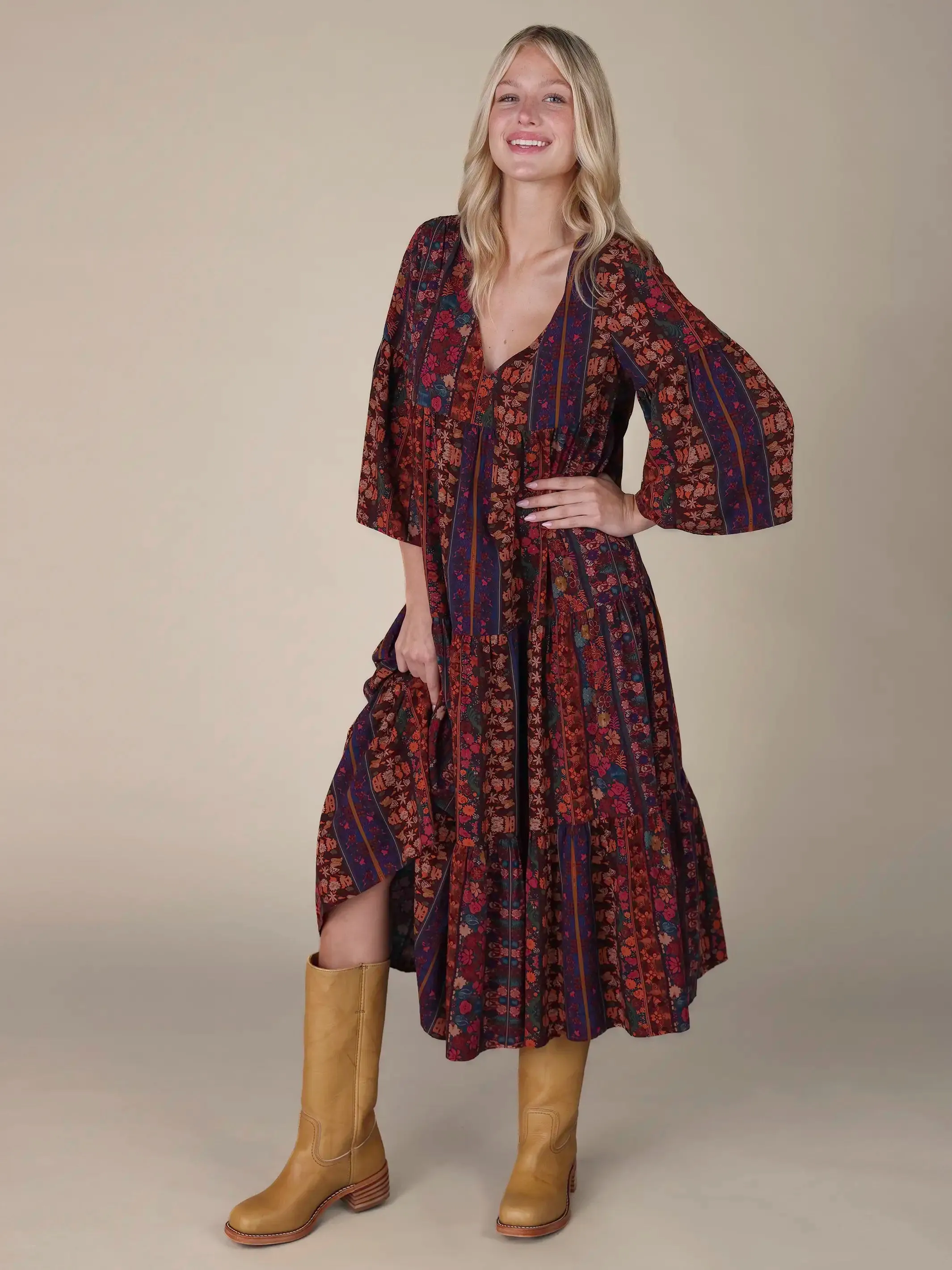 Charlotte Midi Dress - Tropical Fuchsia Stripes sold by NATURAL LIFE