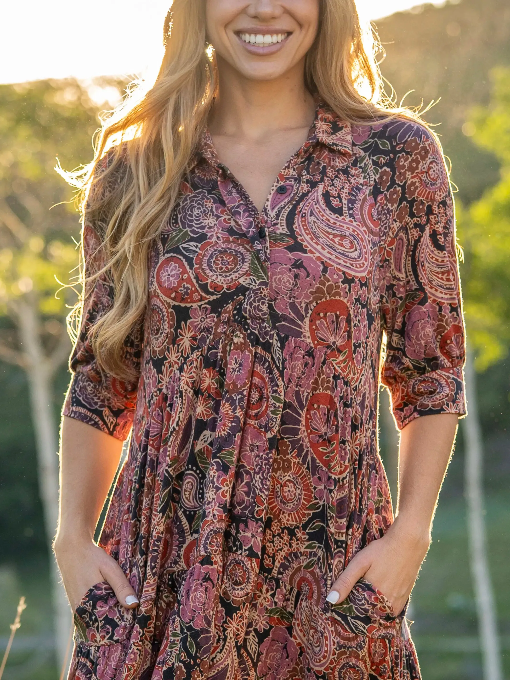 Rebecca "ButterSoft" Midi Dress - Black Sketched Paisley sold by NATURAL LIFE product image thumbnail 2