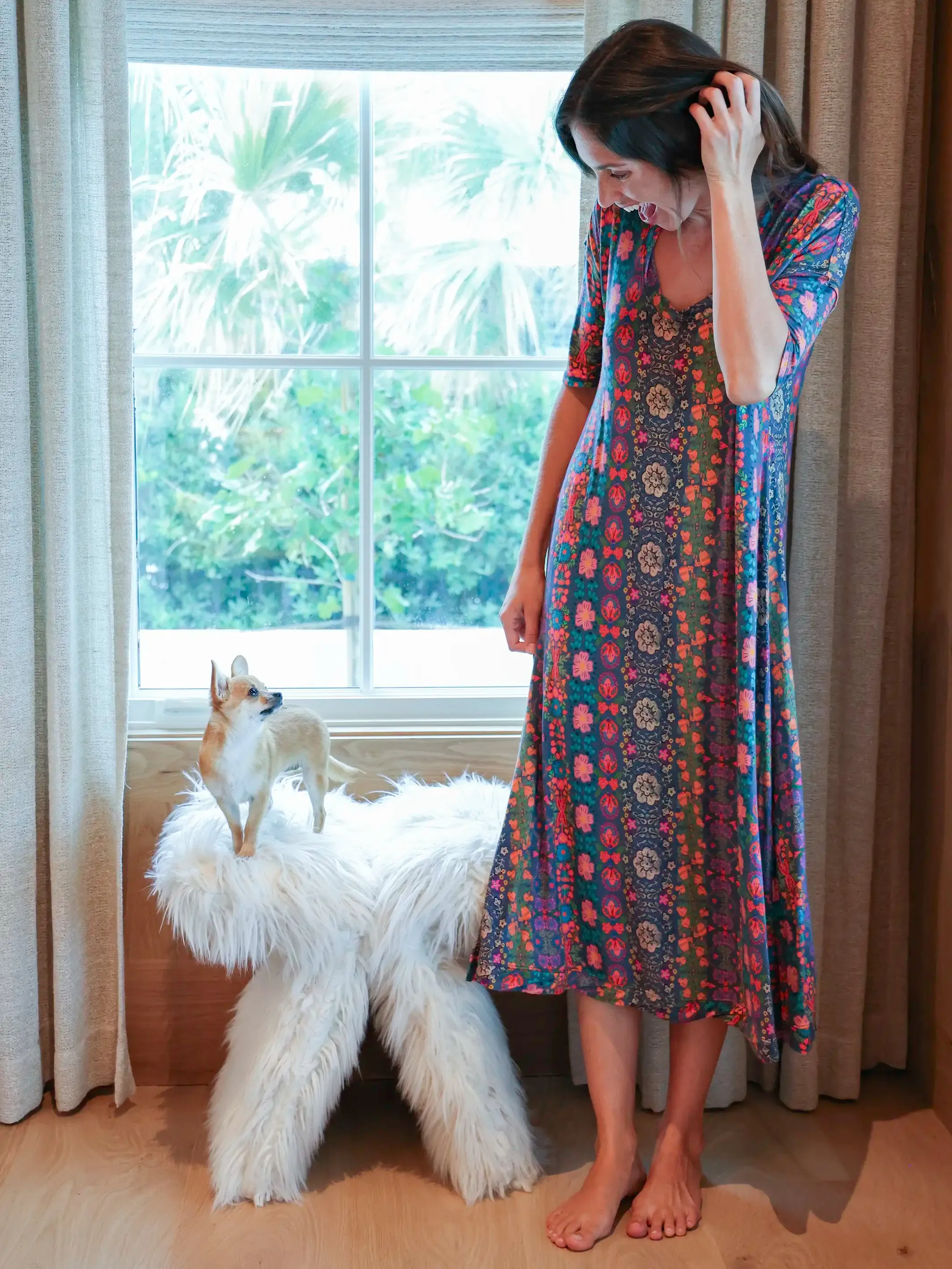 All Day "ButterSoft" Tee Dress - Navy Floral Stripes sold by NATURAL LIFE product image thumbnail 3