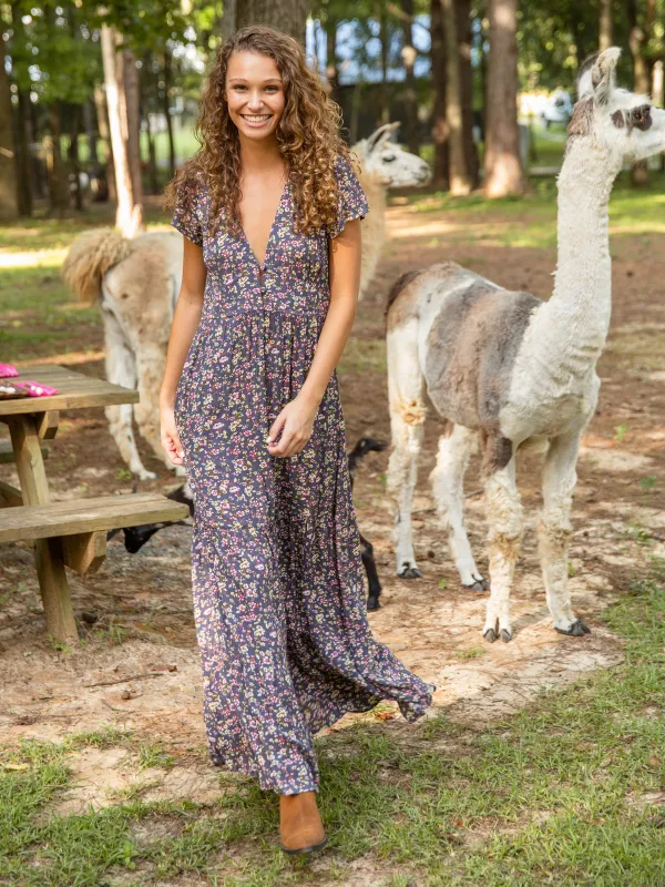 Evangeline Maxi Dress - Grey Pink Floral sold by NATURAL LIFE