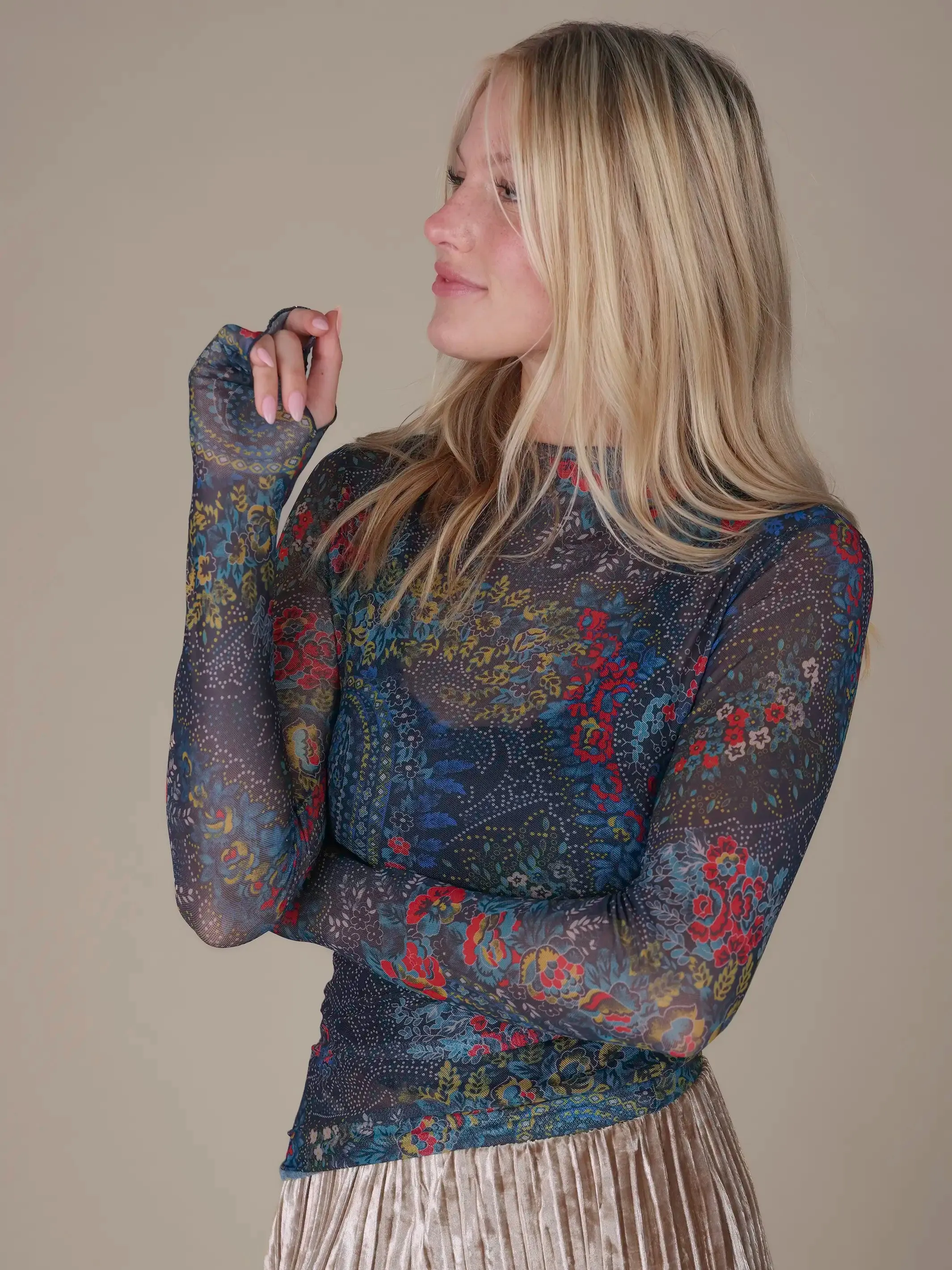 Maria Layering Top - Black Stippled Paisley sold by NATURAL LIFE