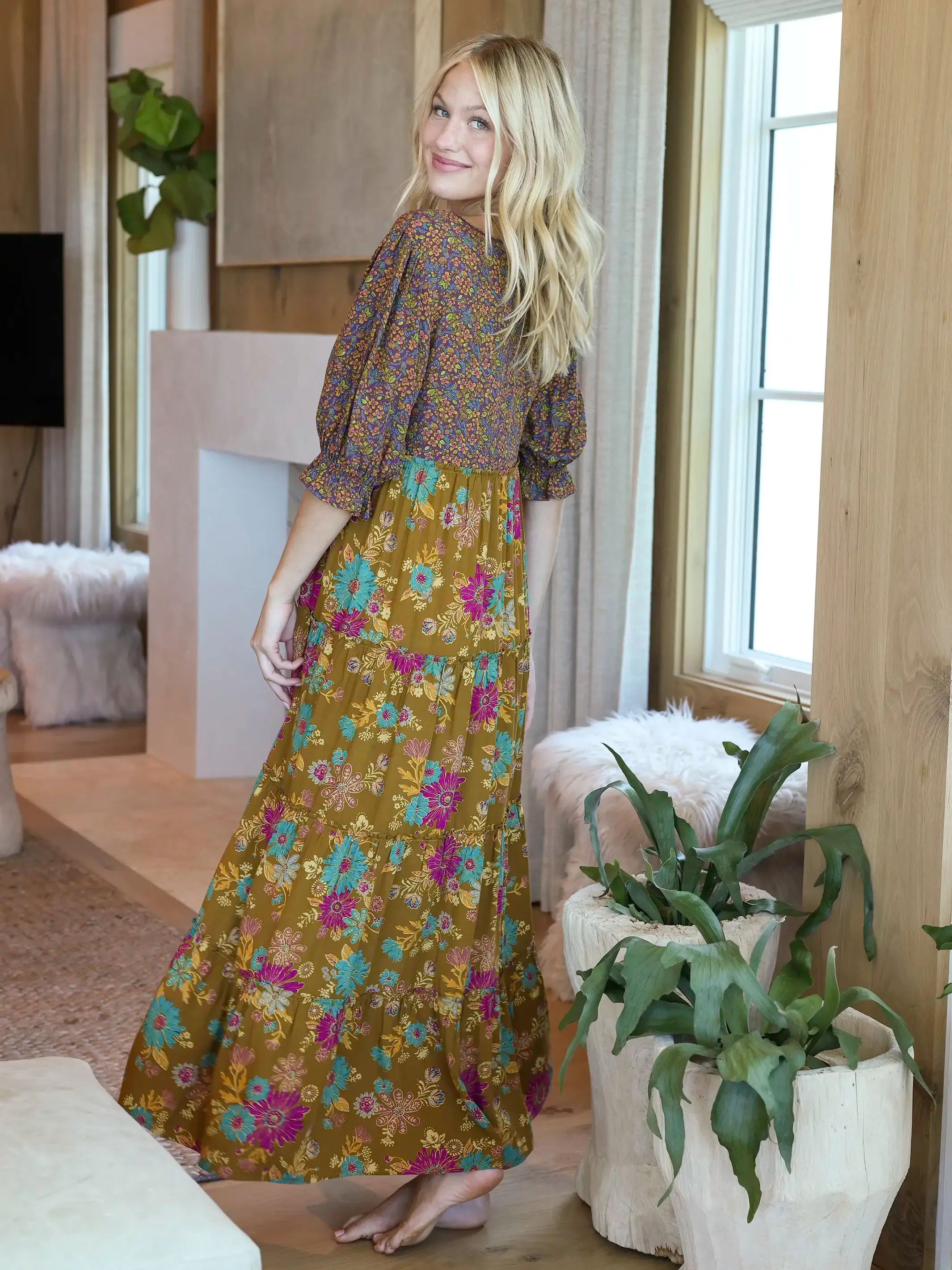 Collette Tiered Maxi Dress - Aster Clusters Gold sold by NATURAL LIFE product image thumbnail 3