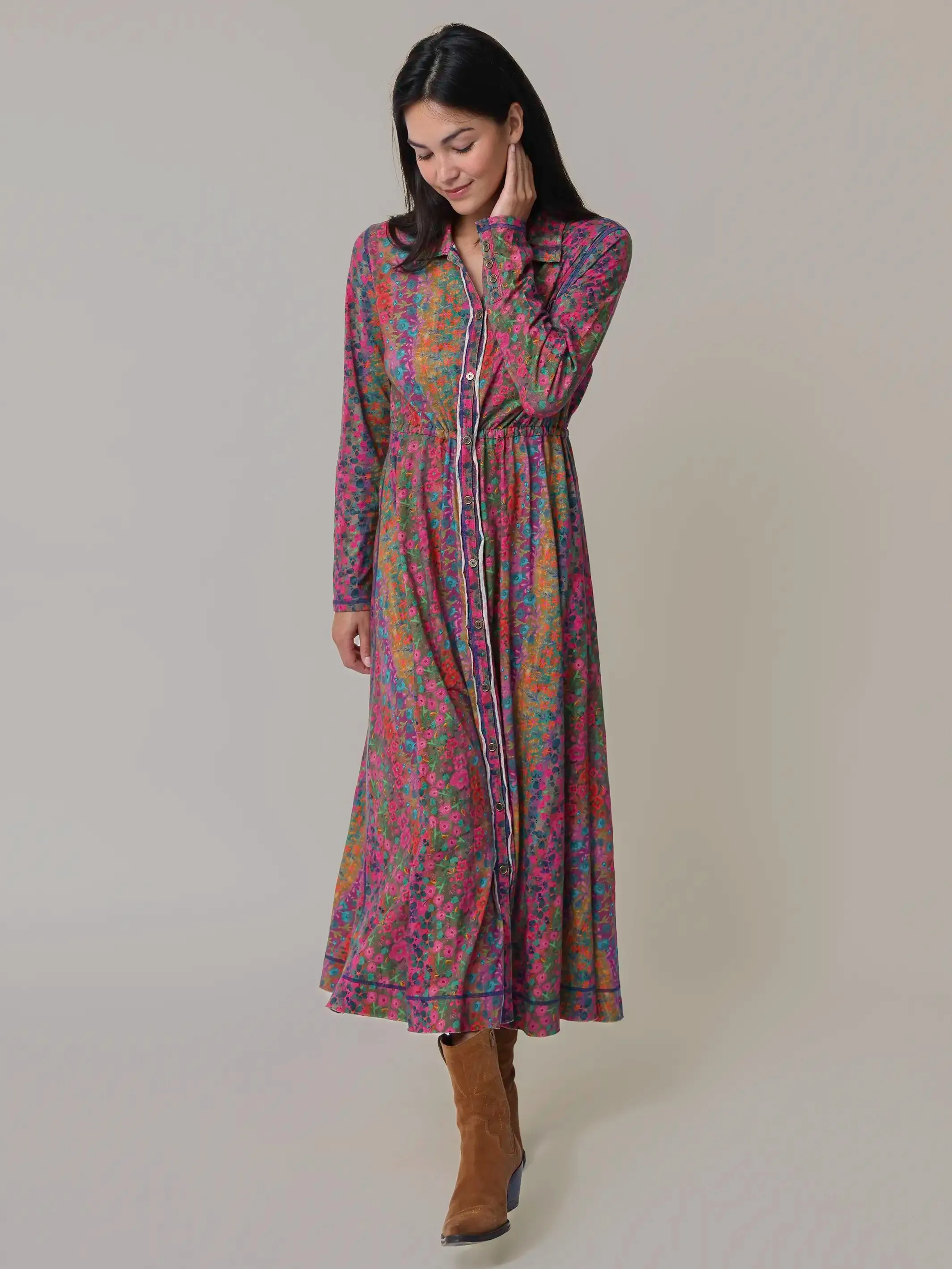Christa Knit Cotton Maxi Dress - Tossed Floral Clippings | Parallel