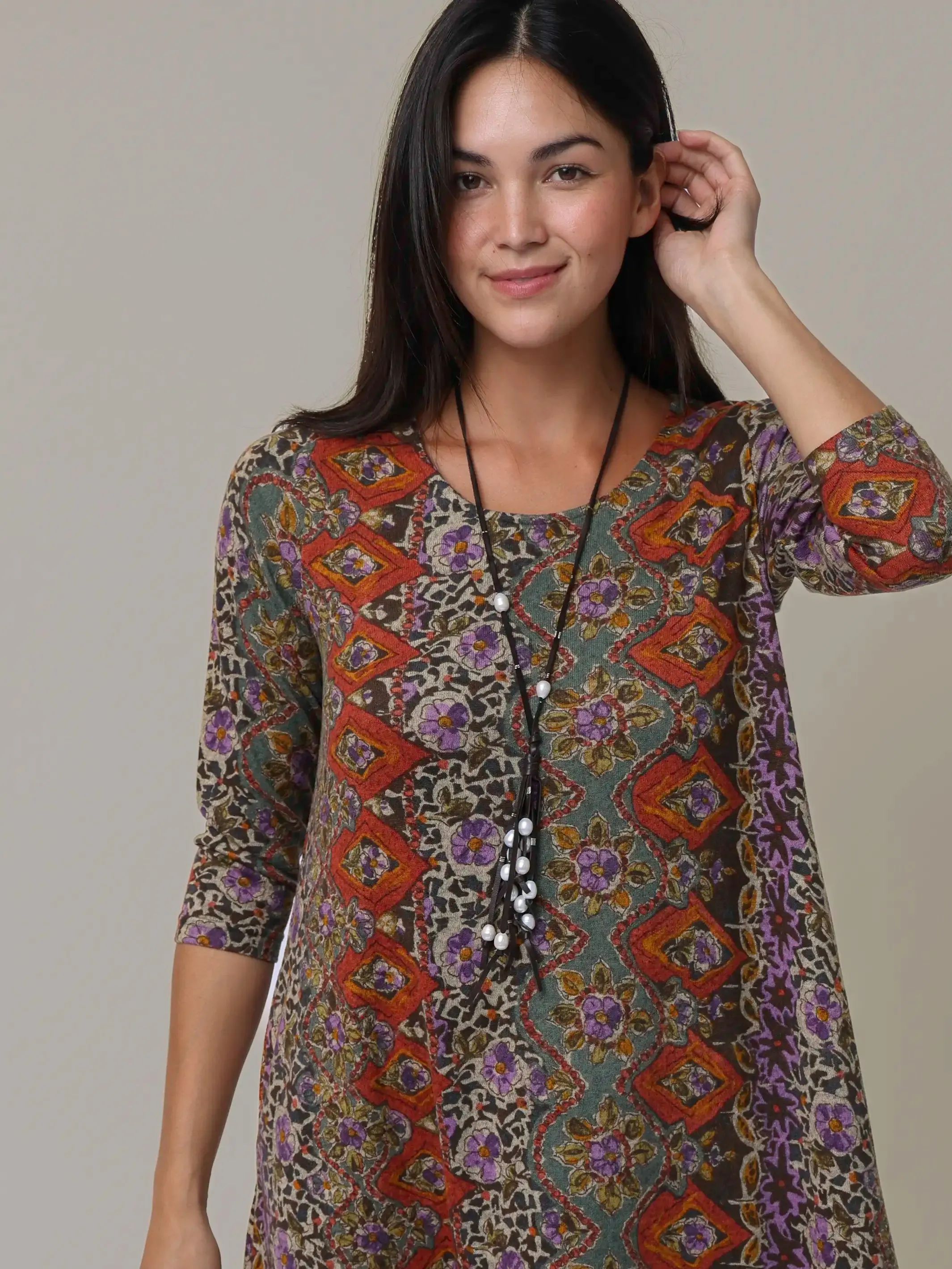 Lottie Sweater Knit Maxi Dress - Brown Tuscany Border sold by NATURAL LIFE product image thumbnail 3