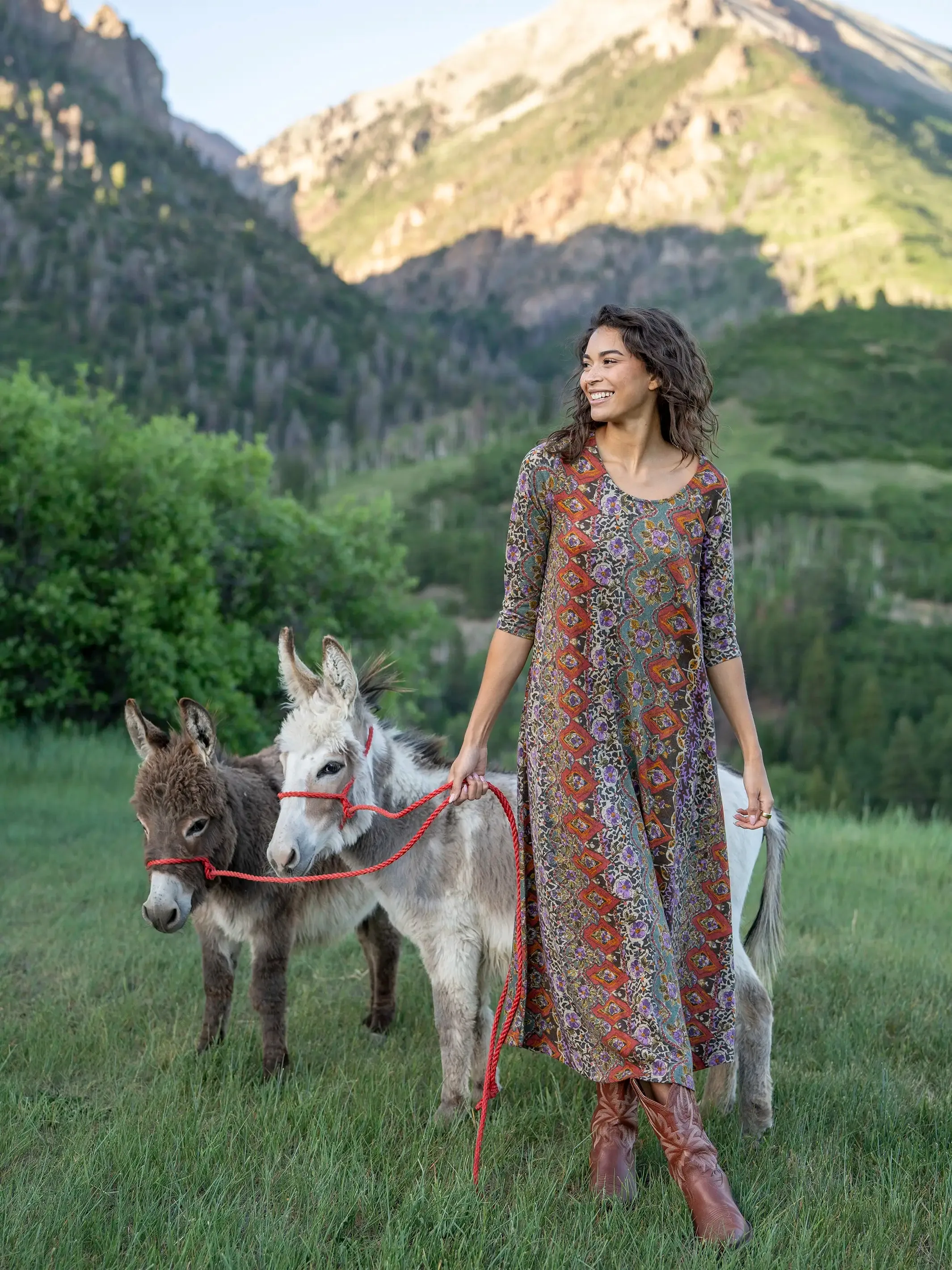Lottie Sweater Knit Maxi Dress - Brown Tuscany Border sold by NATURAL LIFE product image thumbnail 5