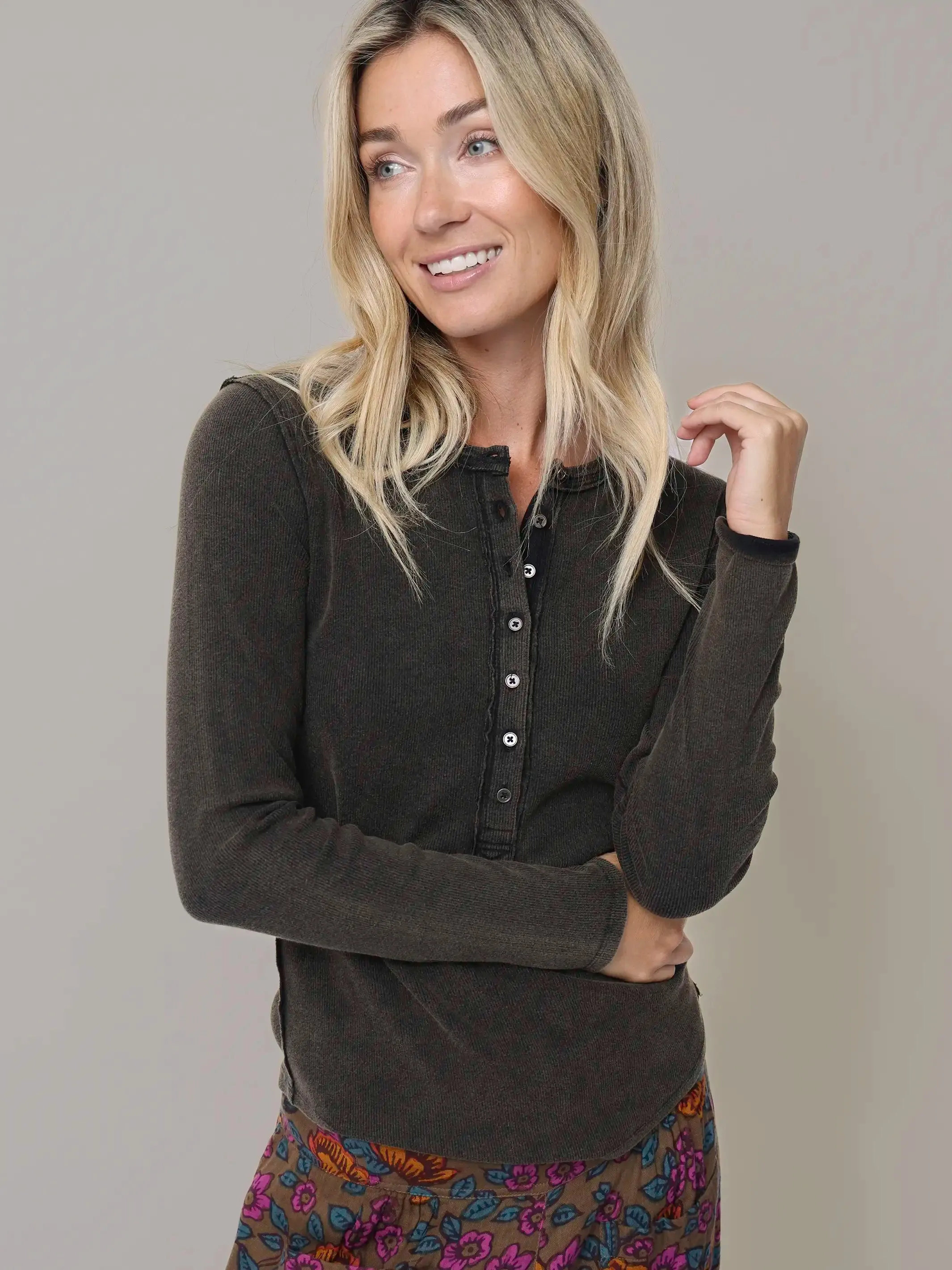 Layer Up Ribbed Henley - Charcoal sold by NATURAL LIFE product image thumbnail 4