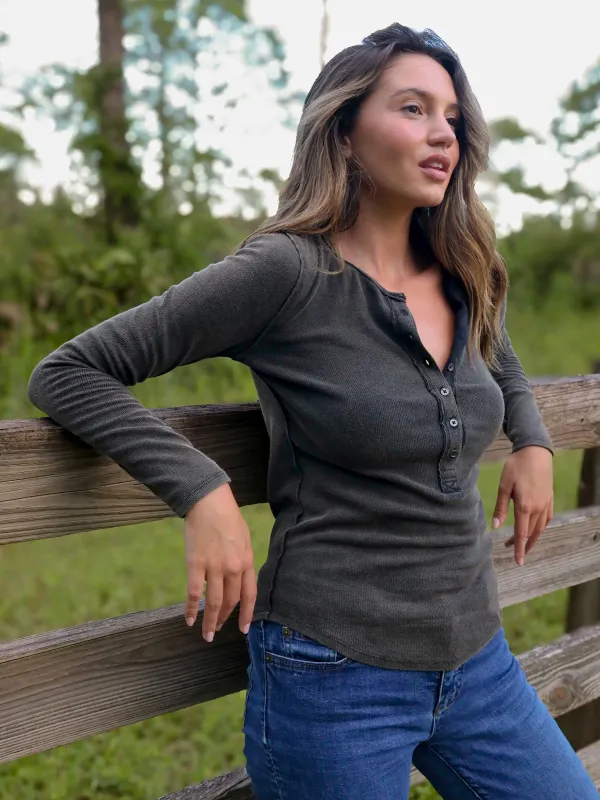 Layer Up Ribbed Henley - Charcoal sold by NATURAL LIFE