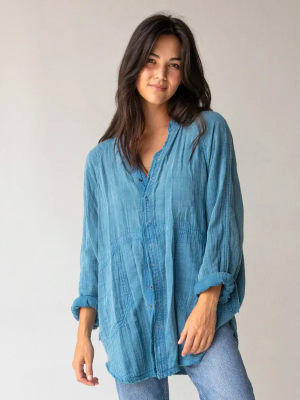 Laid Back Cotton Button Down Top - Blue sold by NATURAL LIFE