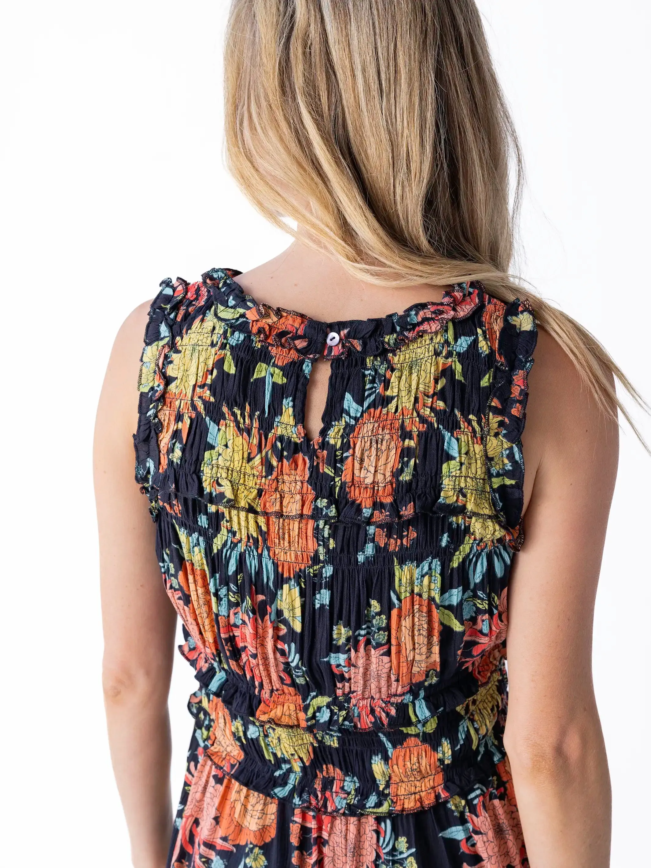 Elsie Ruffle Mini Dress - Black Marigold Floral sold by NATURAL LIFE product image thumbnail 4