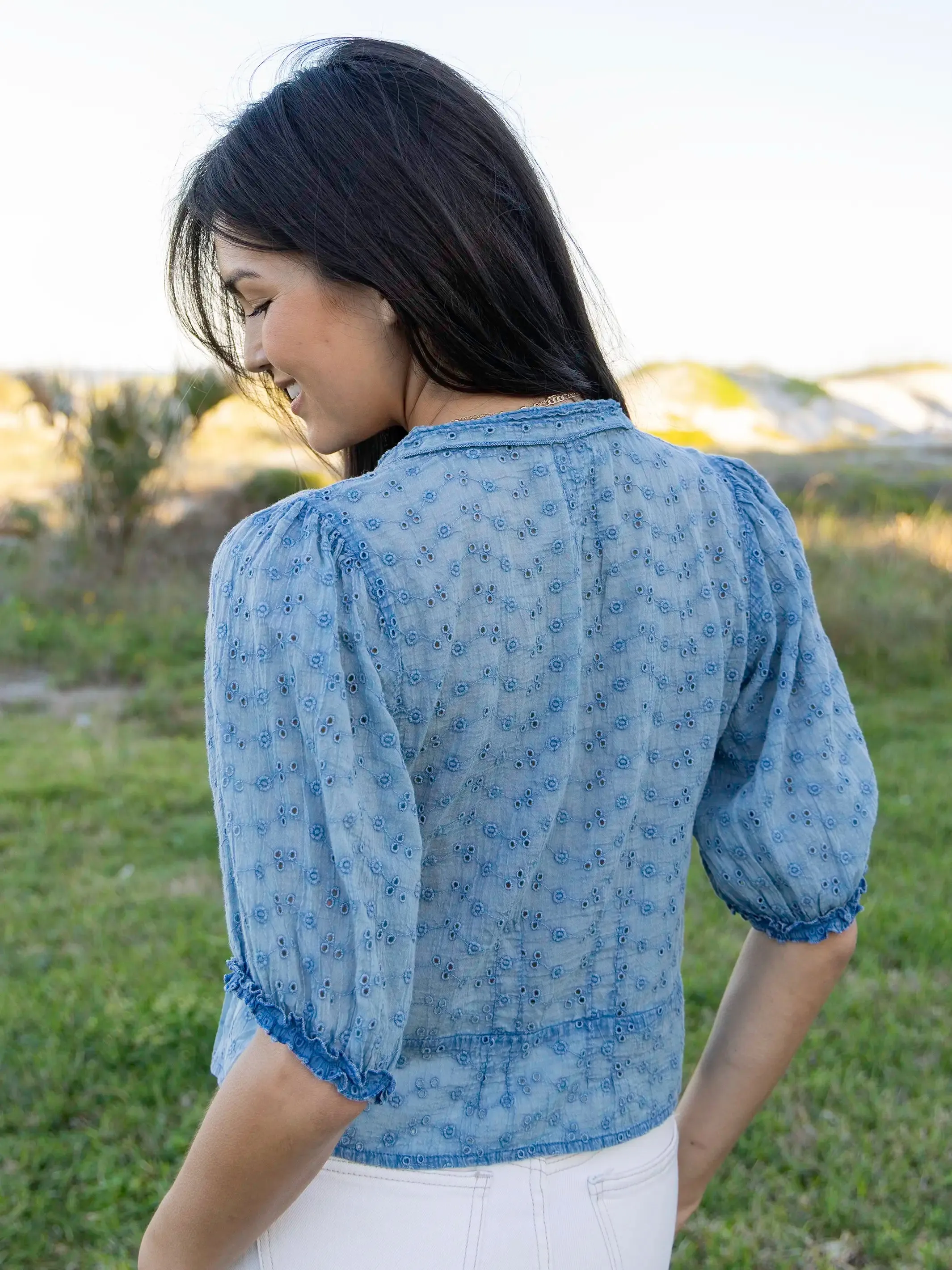 Annie Cotton Eyelet Top - Denim sold by NATURAL LIFE product image thumbnail 2