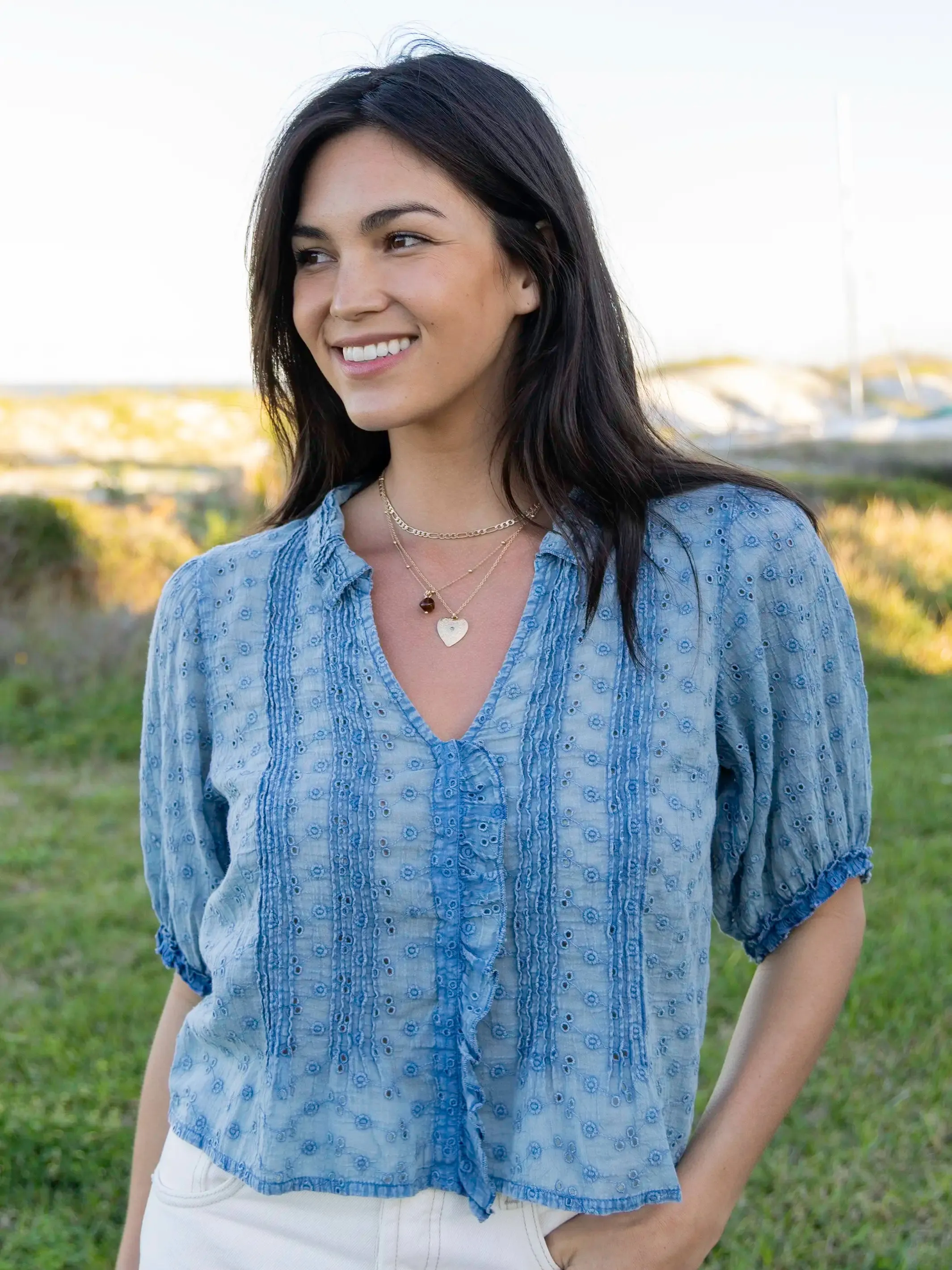 Annie Cotton Eyelet Top - Denim sold by NATURAL LIFE