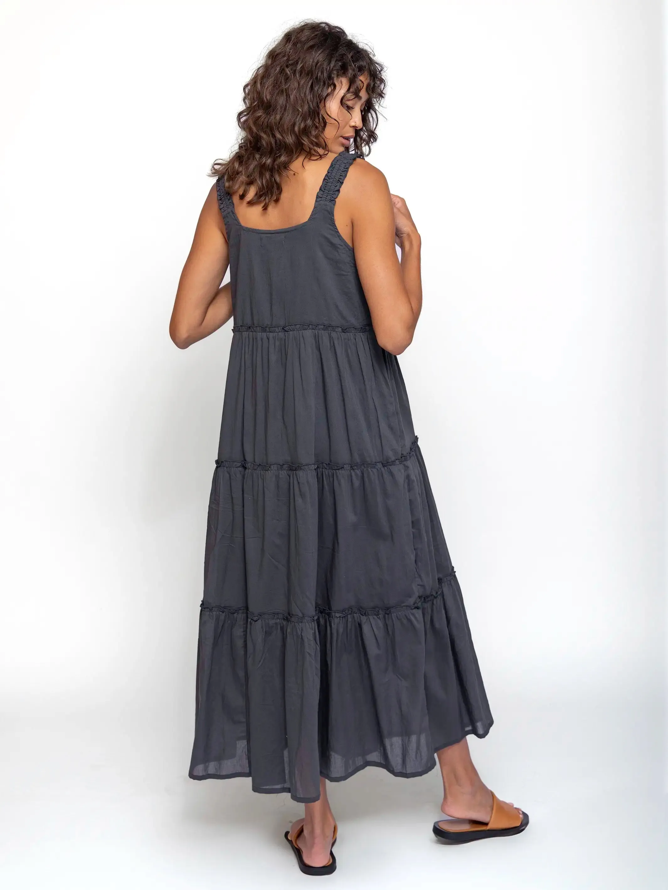 Adele Embroidered Cotton Midi Dress - Charcoal sold by NATURAL LIFE product image thumbnail 3