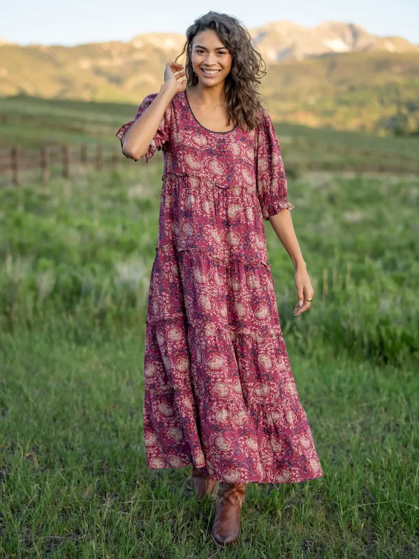 Collette Tiered Maxi Dress - Mauve India Vines sold by NATURAL LIFE