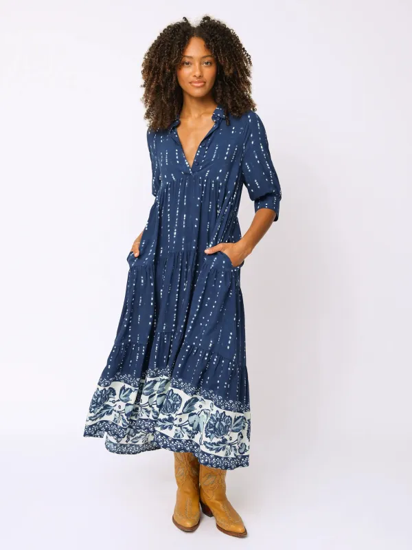 Rebecca Midi Dress - Indigo Shibori Stripe sold by NATURAL LIFE