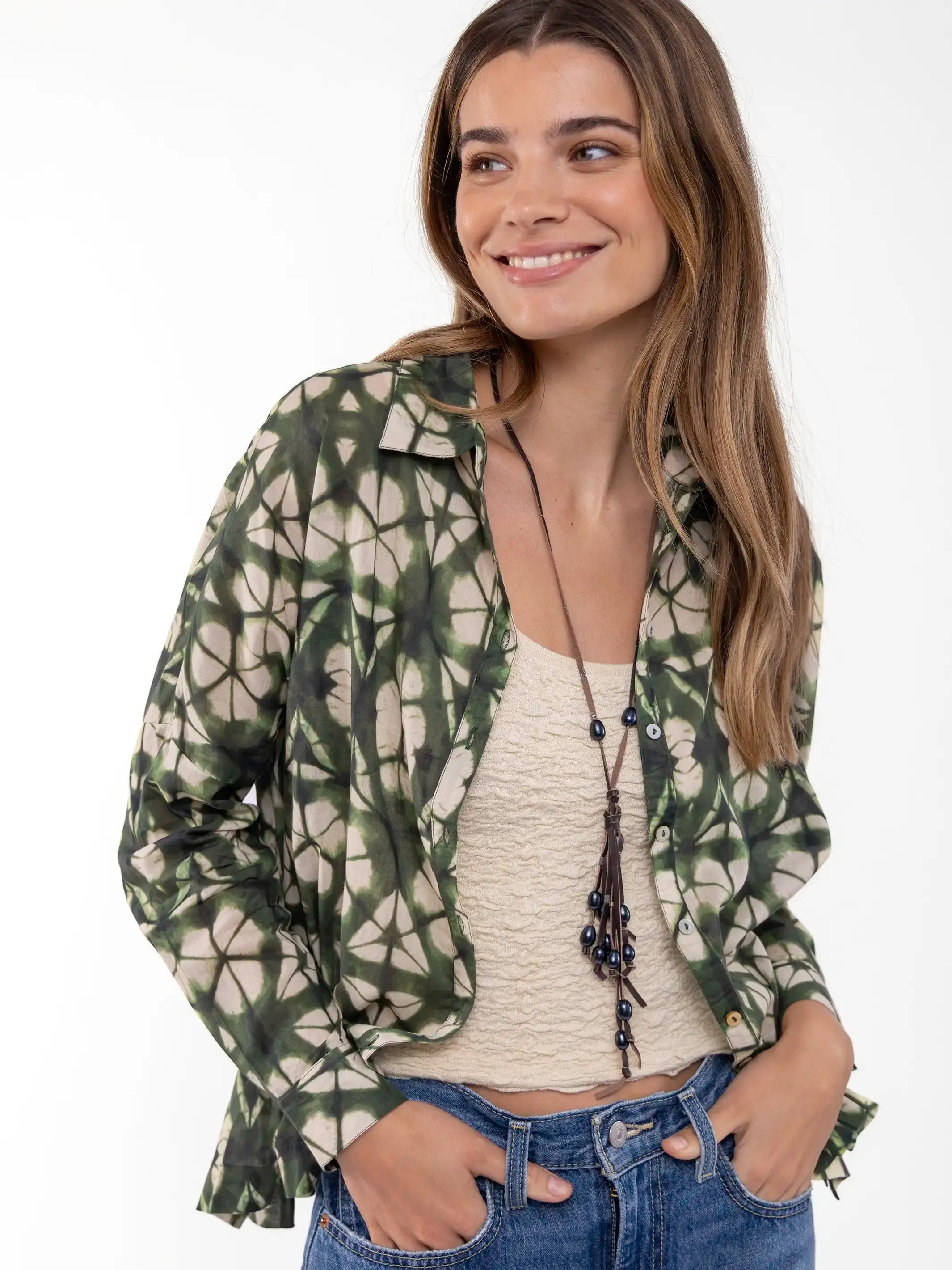 Lara Button Down - Olive Shibori Tie-Dye sold by NATURAL LIFE product image thumbnail 2