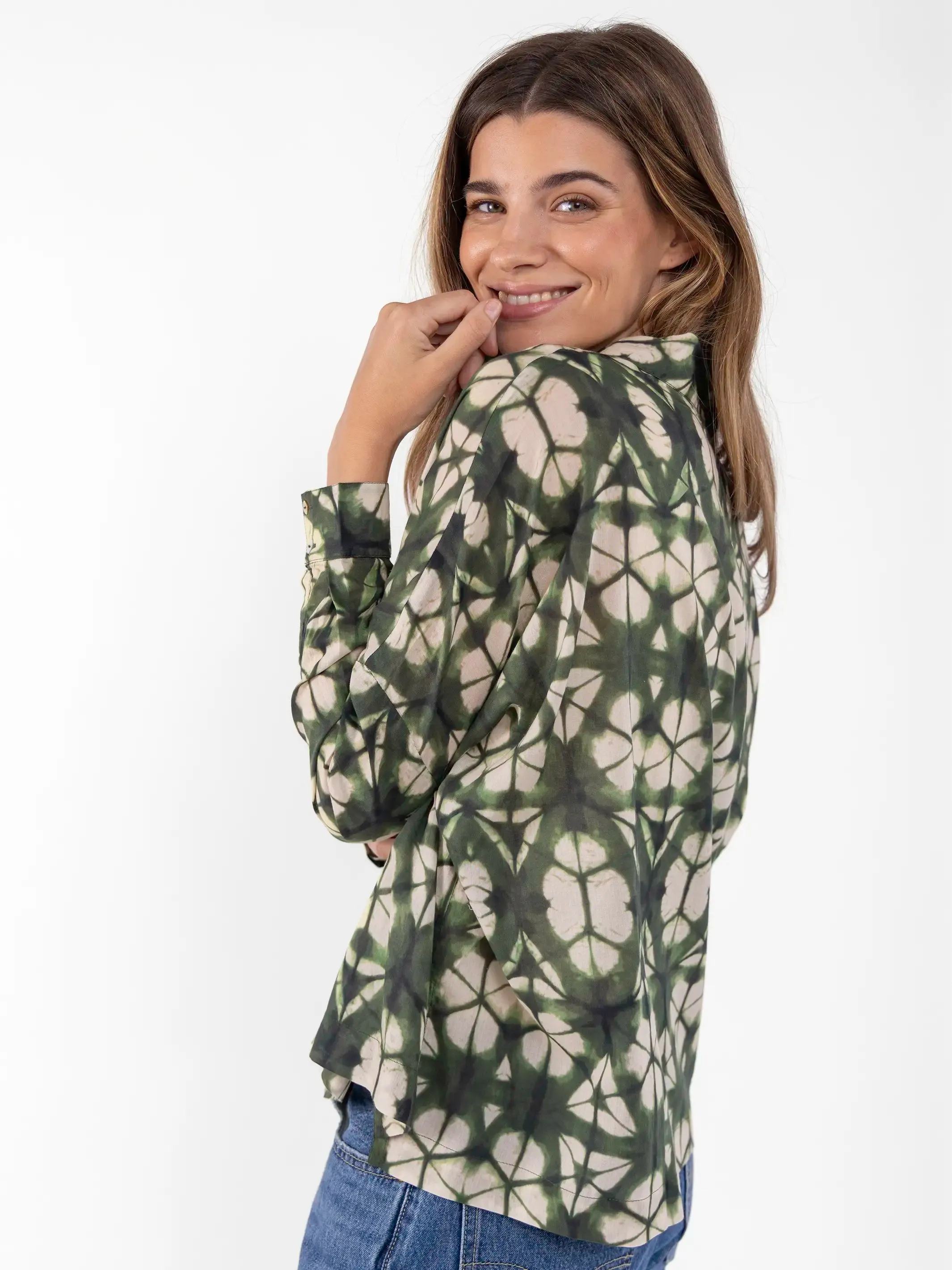 Lara Button Down - Olive Shibori Tie-Dye sold by NATURAL LIFE