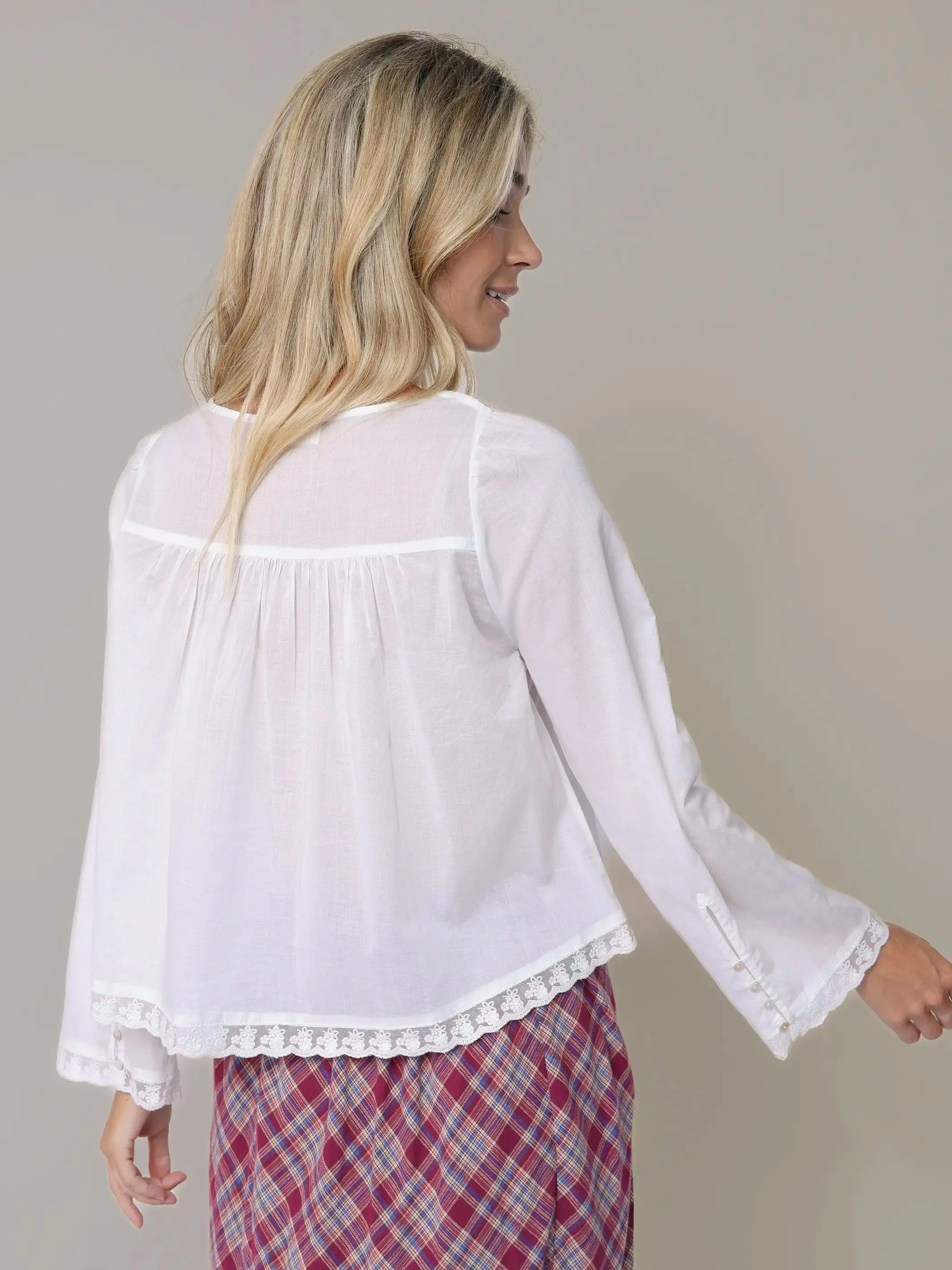 Prettiest Cotton Lace Long Sleeve Blouse - White sold by NATURAL LIFE product image thumbnail 2