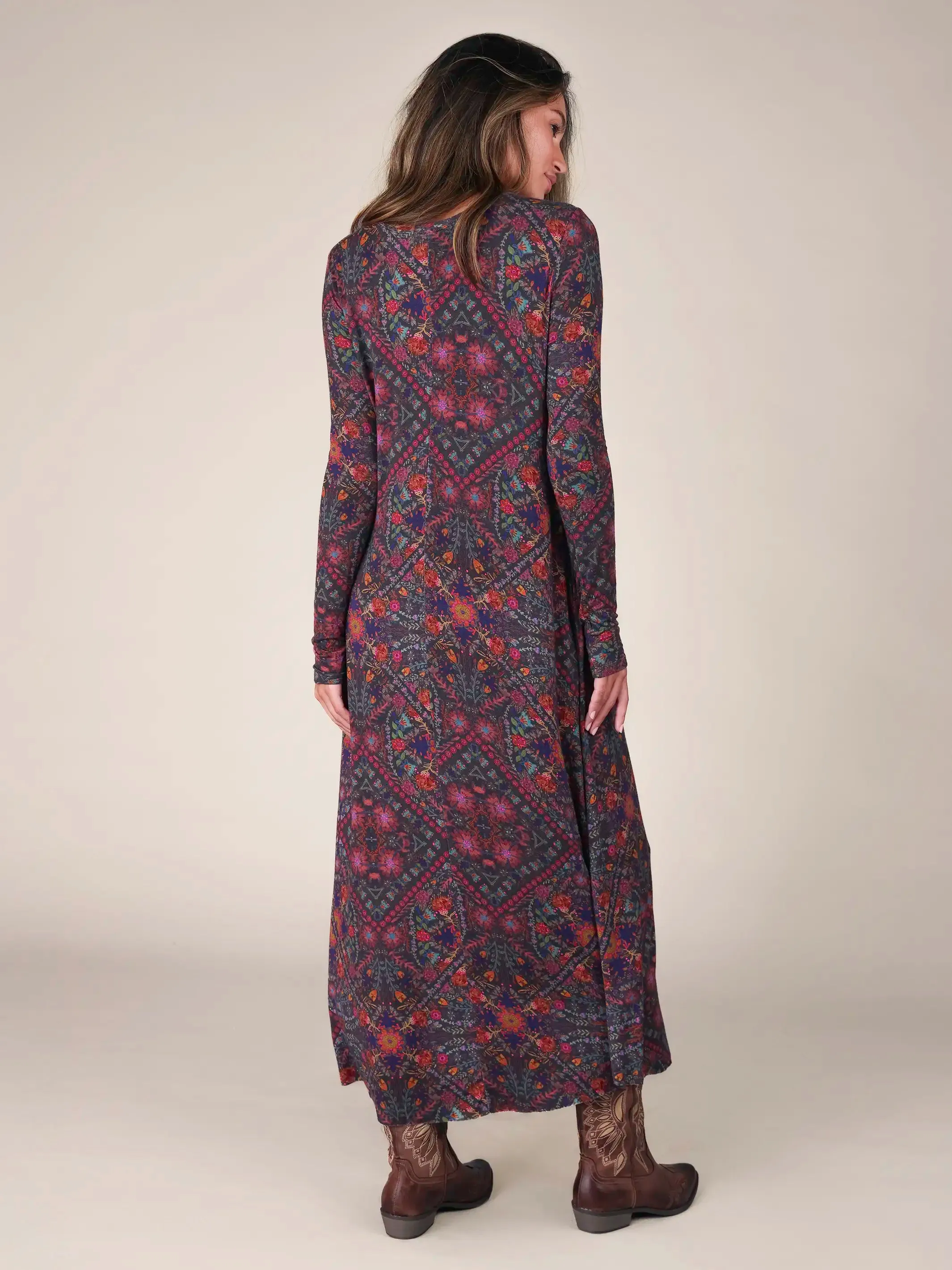 Stevie "ButterSoft" Knit Maxi Dress - Mandala Charcoal Floral sold by NATURAL LIFE product image thumbnail 3