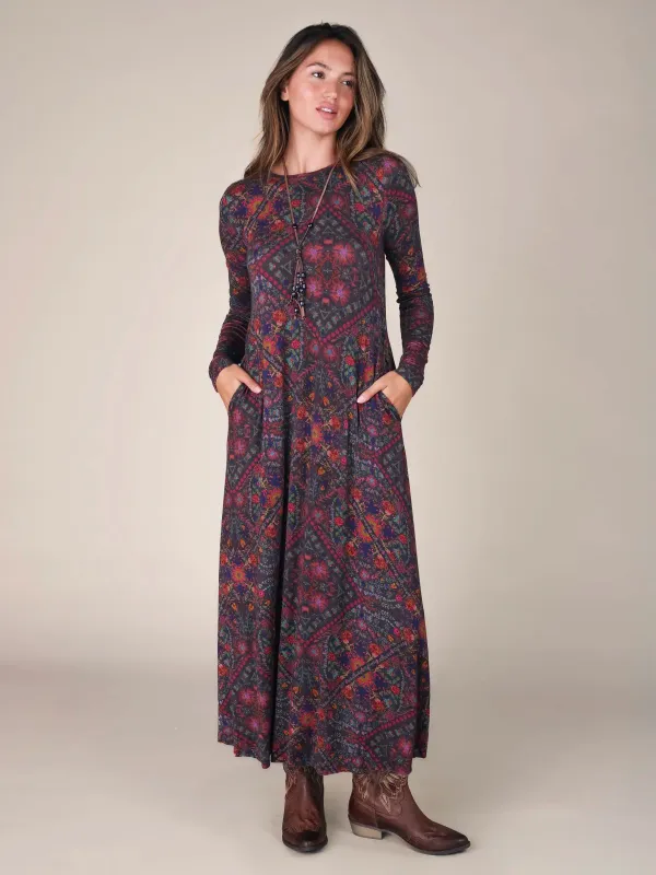 Stevie "ButterSoft" Knit Maxi Dress - Mandala Charcoal Floral sold by NATURAL LIFE