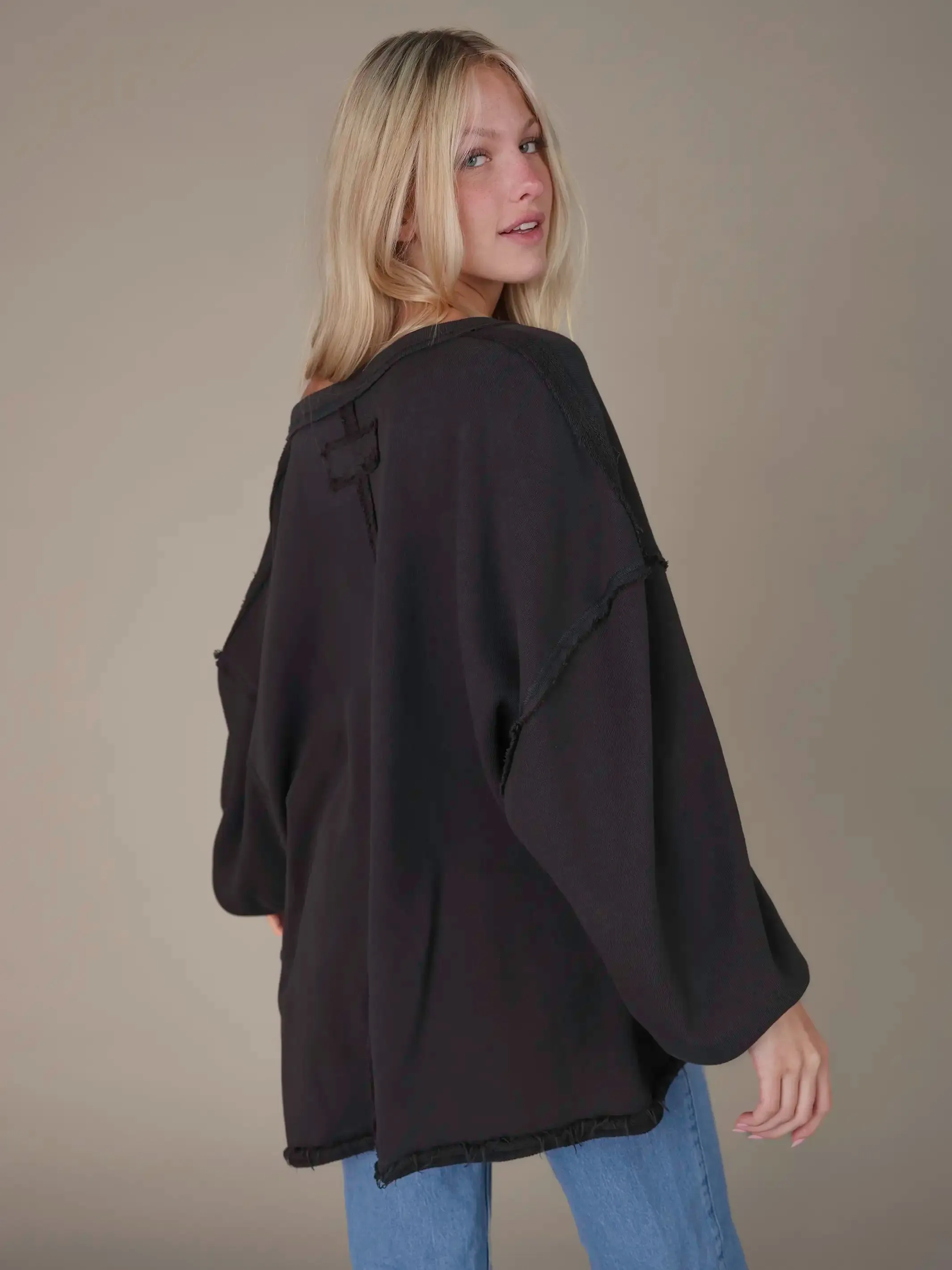 Kick Back Cotton V-Neck Pullover Sweatshirt - Charcoal sold by NATURAL LIFE product image thumbnail 2